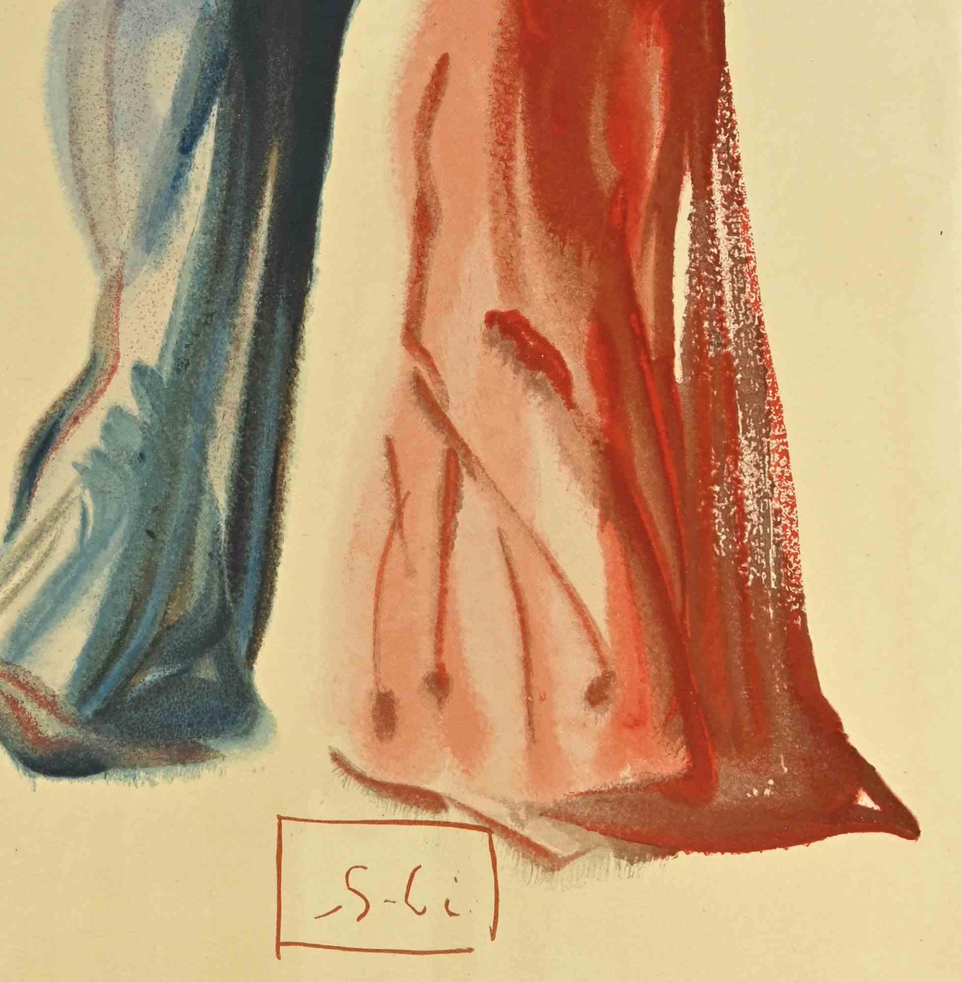 Dante und Beatrice – Holzschnitt – 1963 – Print von Salvador Dalí