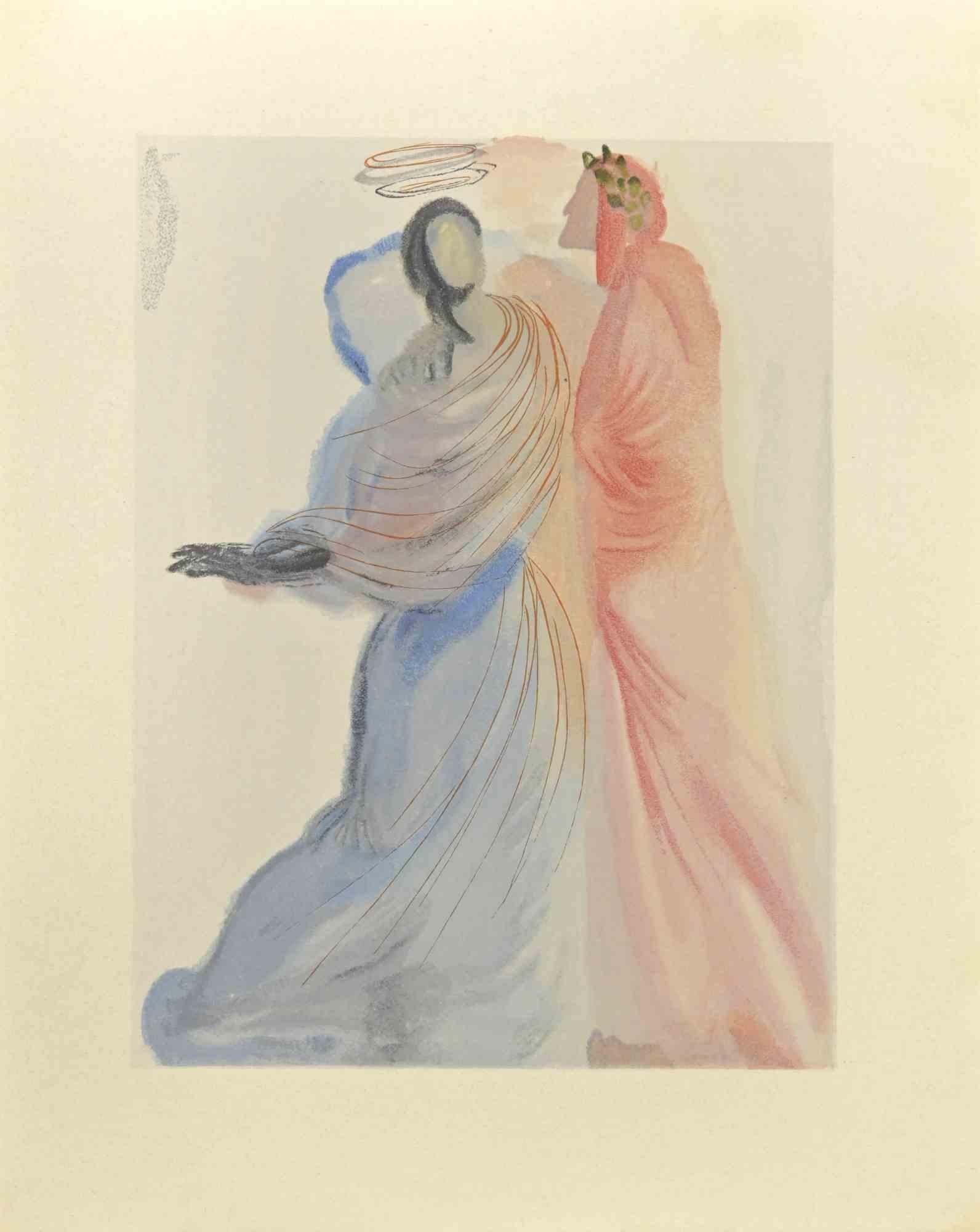 Salvador Dalí Figurative Print – Dante und Beatrice – Holzschnitt  - 1963