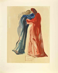 Dante et Beatrice, gravure sur bois, 1963