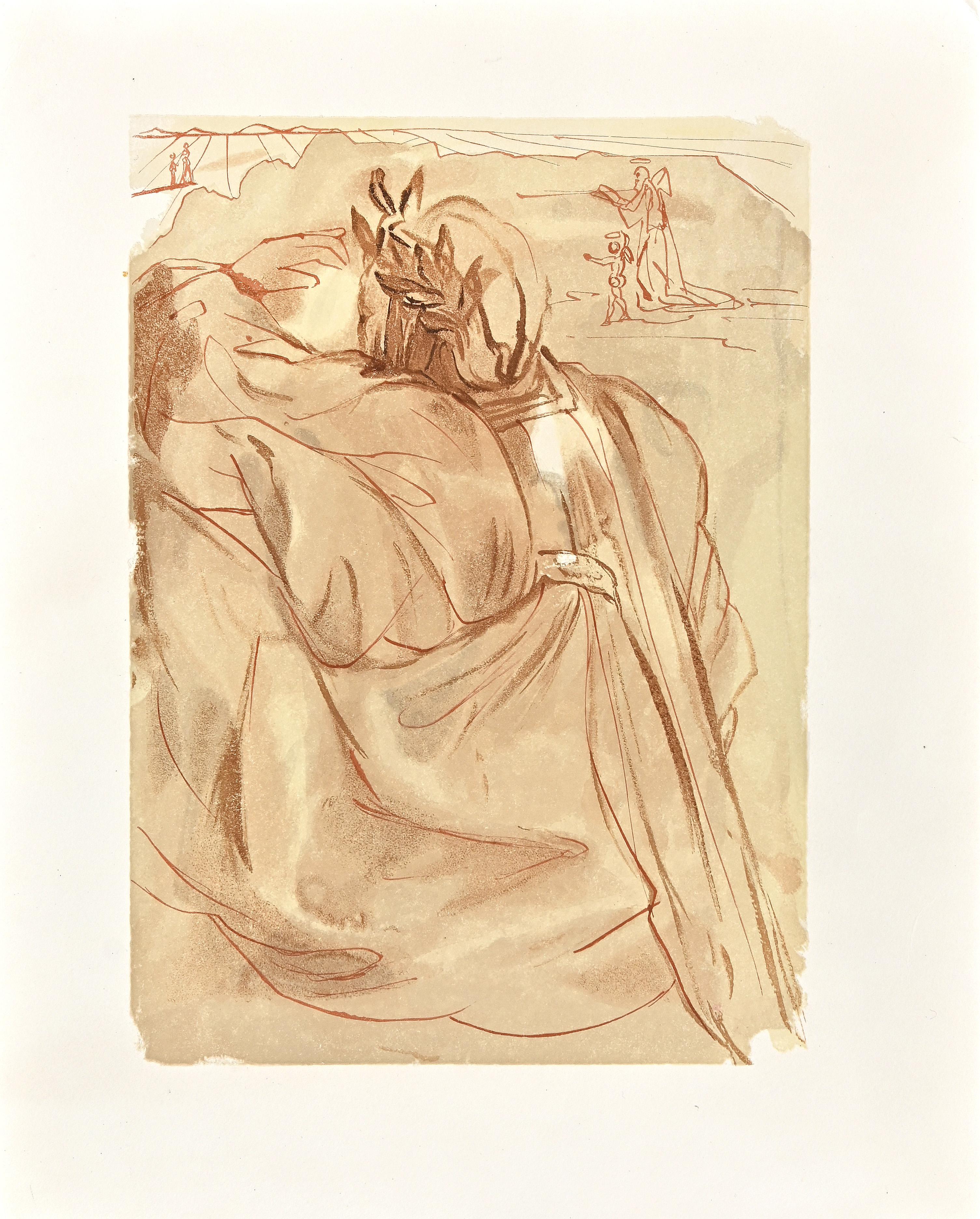 Salvador Dalí Figurative Print - Dante
s Repentance - Woodcut attr. to Salvador Dalì - 1963