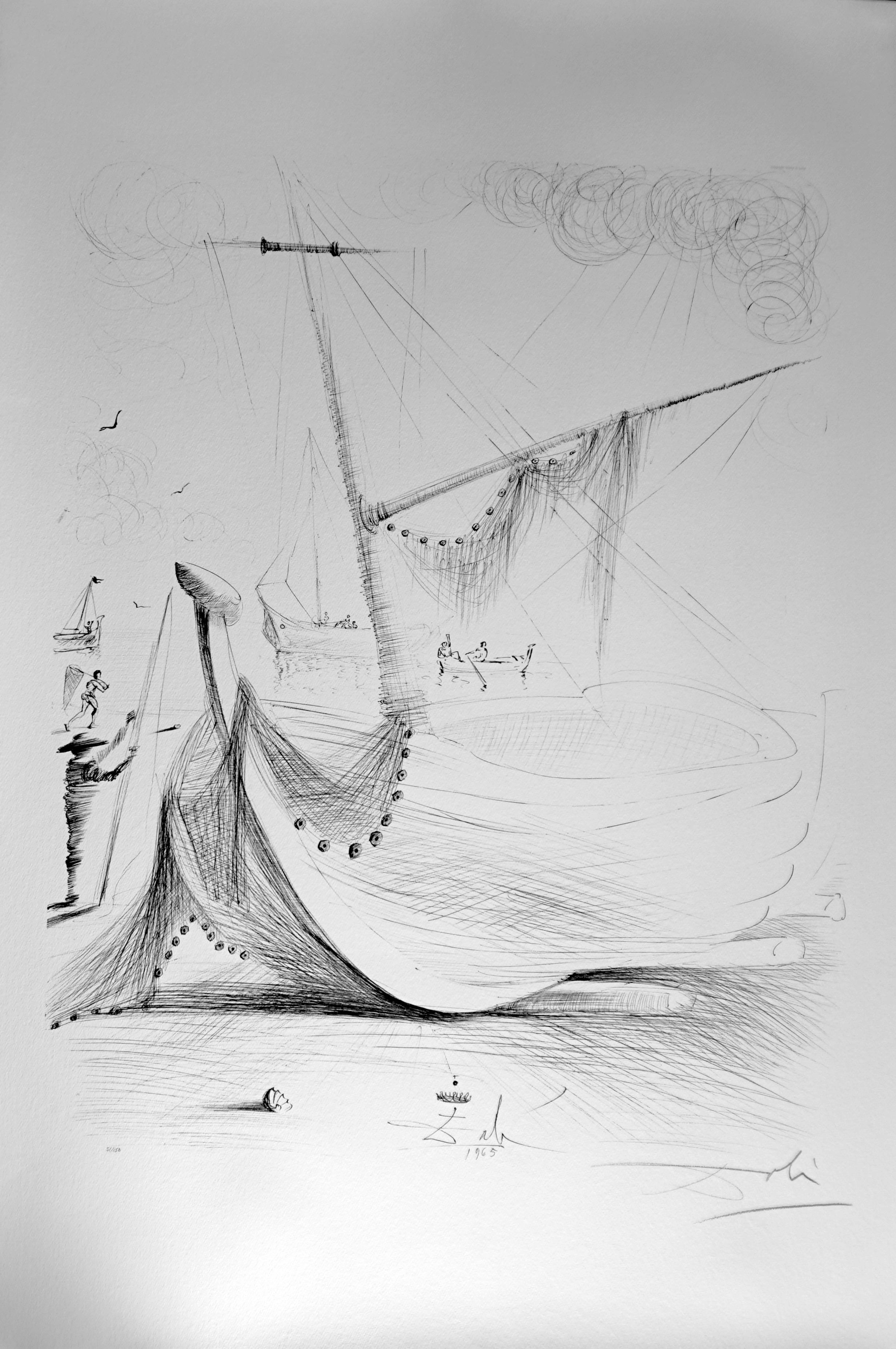 Salvador Dalí Figurative Print – Ausscheiden des Fischers