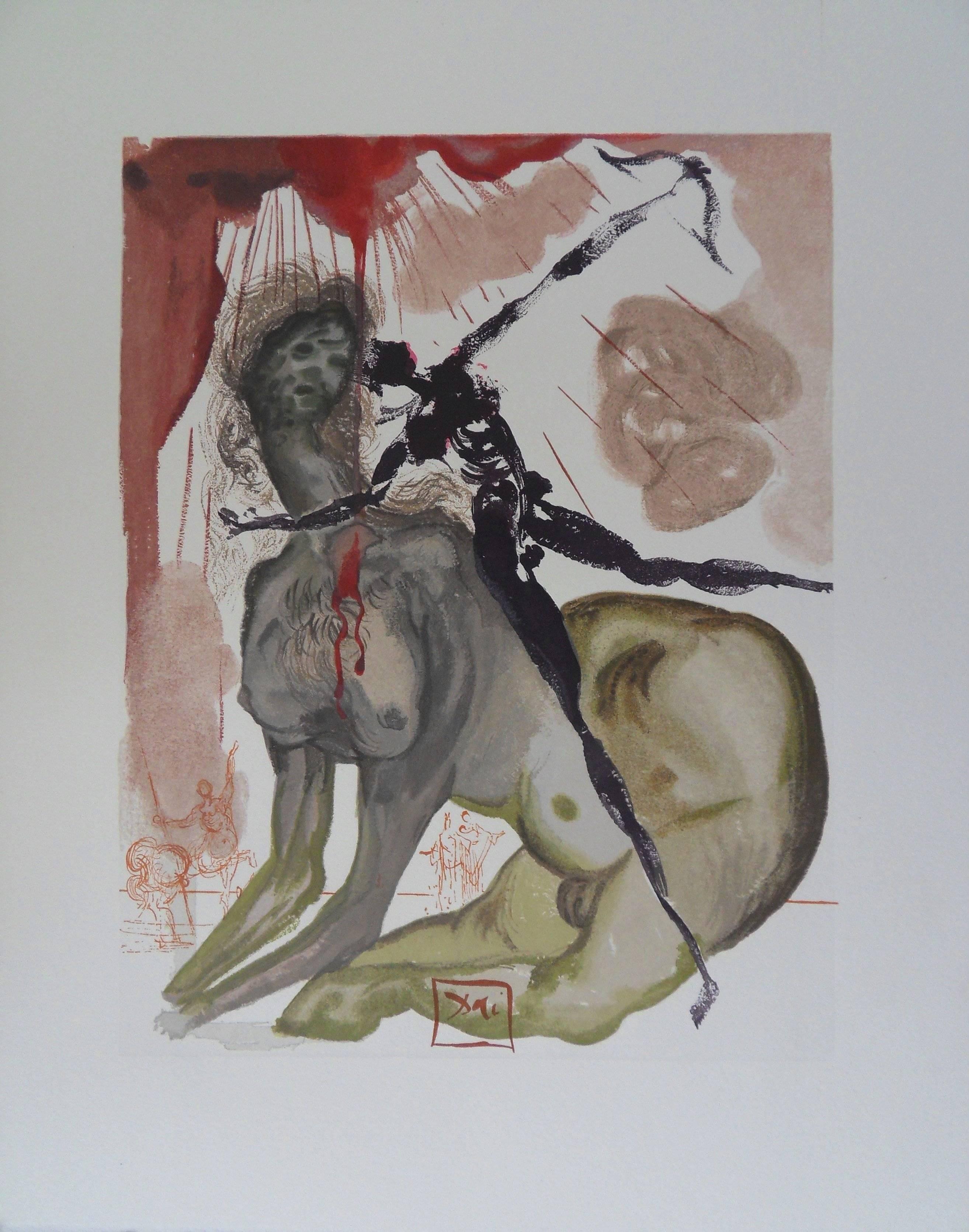 Figurative Print de Salvador Dalí - Divina Comedia : Infierno 12, La Minotaura - Xilografía - 1963 (Campo #p. 189)
