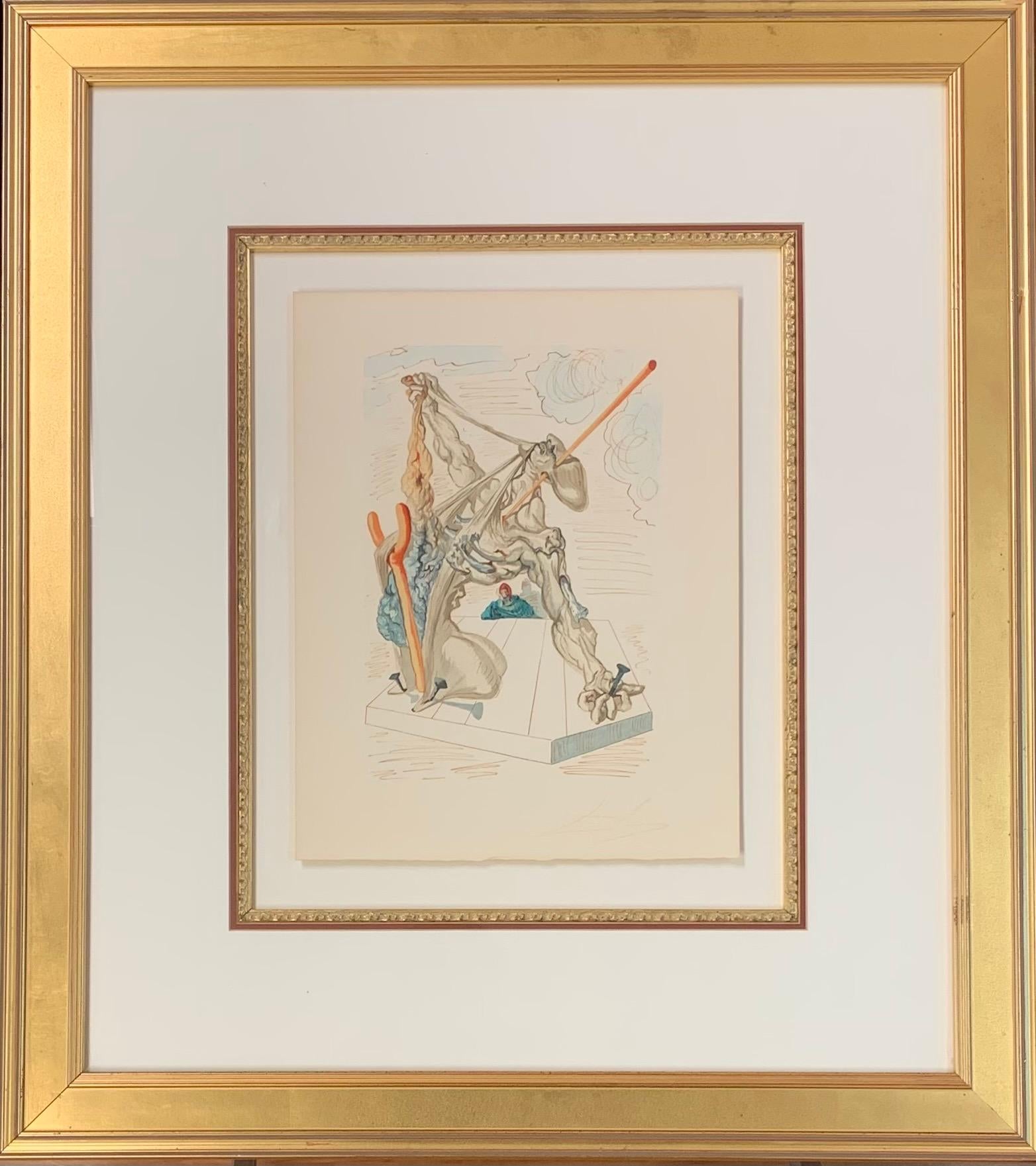 Salvador Dalí Figurative Print - Divine Comedy Series "Mohammed", Original Surrealist Woodcut Print