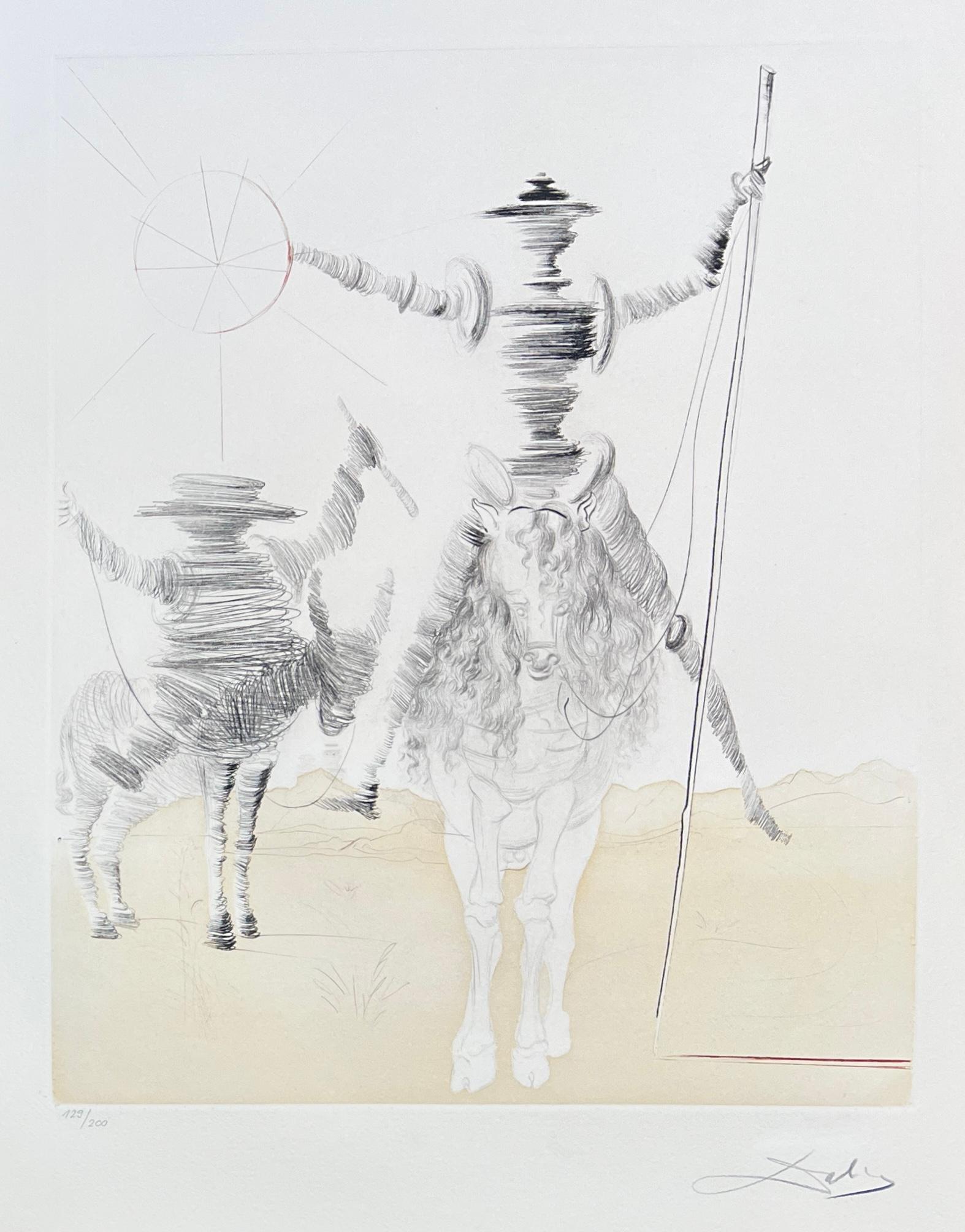 Salvador Dalì (1904–1989)  -Don Quichotte et Sancho Pança - Etching and aquatint - Abstract Print by Salvador Dalí