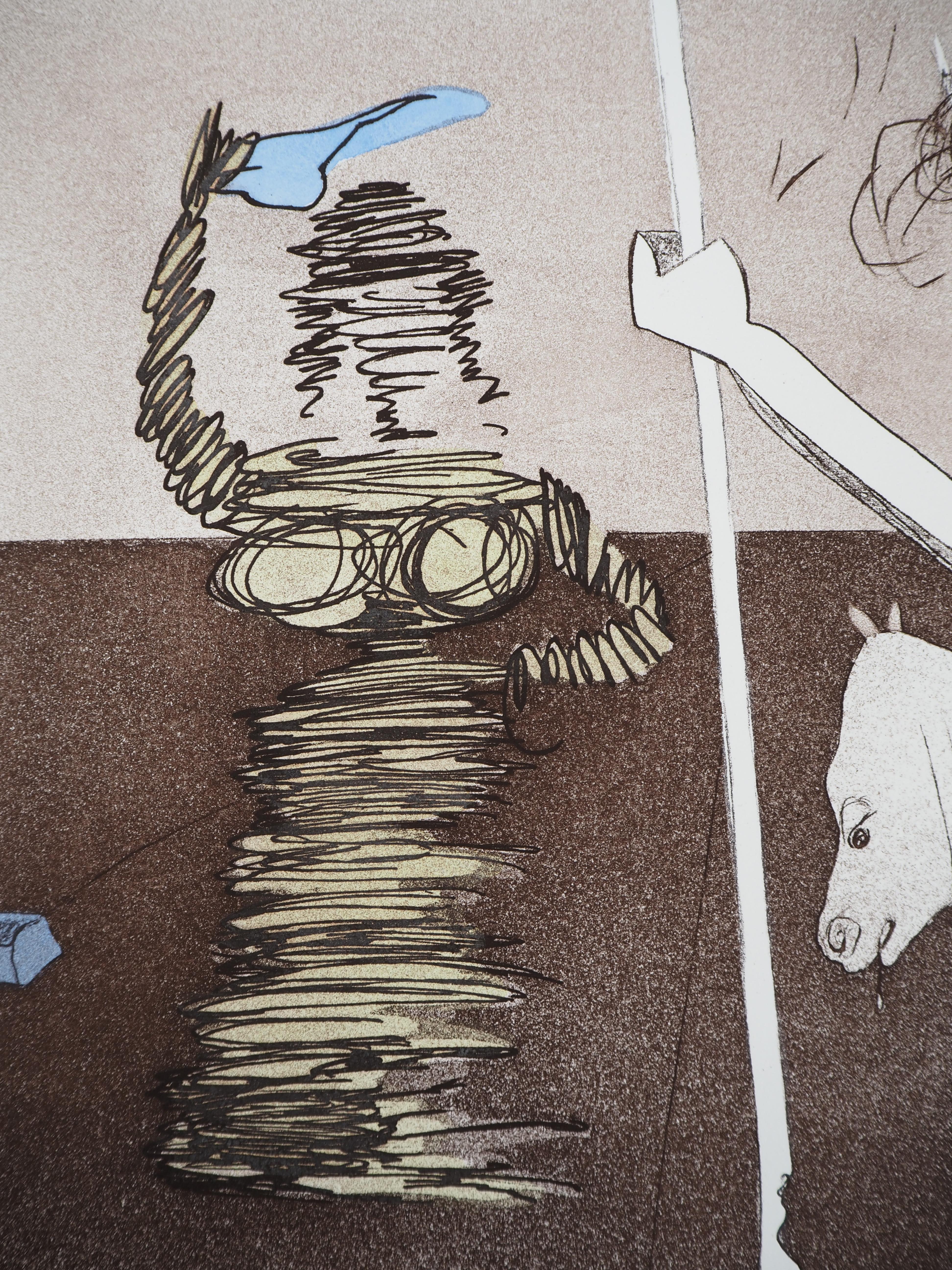 Don Quijote : la Lucha - Grabado original, Firmado a mano - Campo #80-1 L - Figurative Print Gris de Salvador Dalí