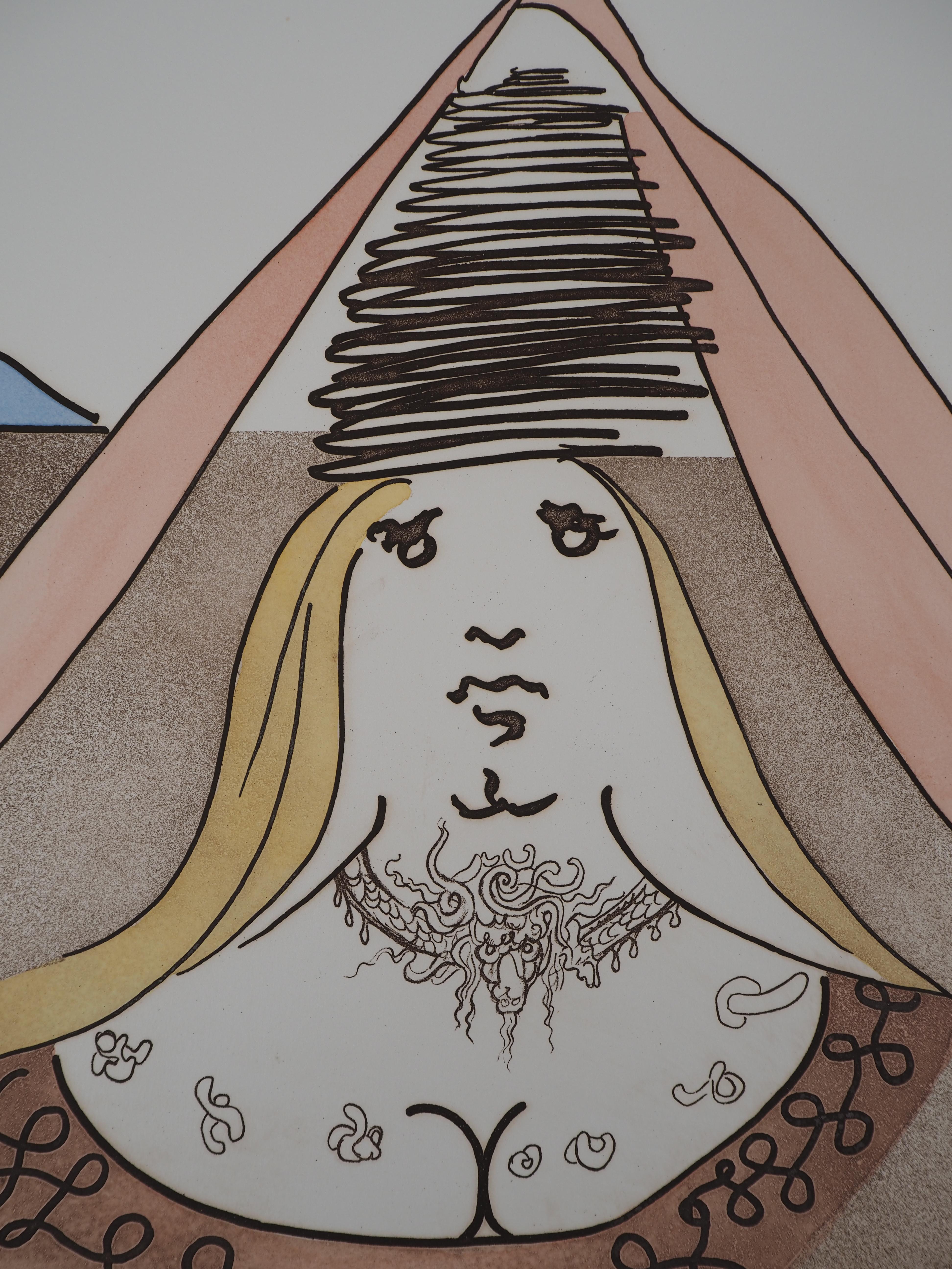 Don Quijote : Dama Dulcinea  - Grabado original, Firmado a mano - Campo #80-1 B - Figurative Print Gris de Salvador Dalí