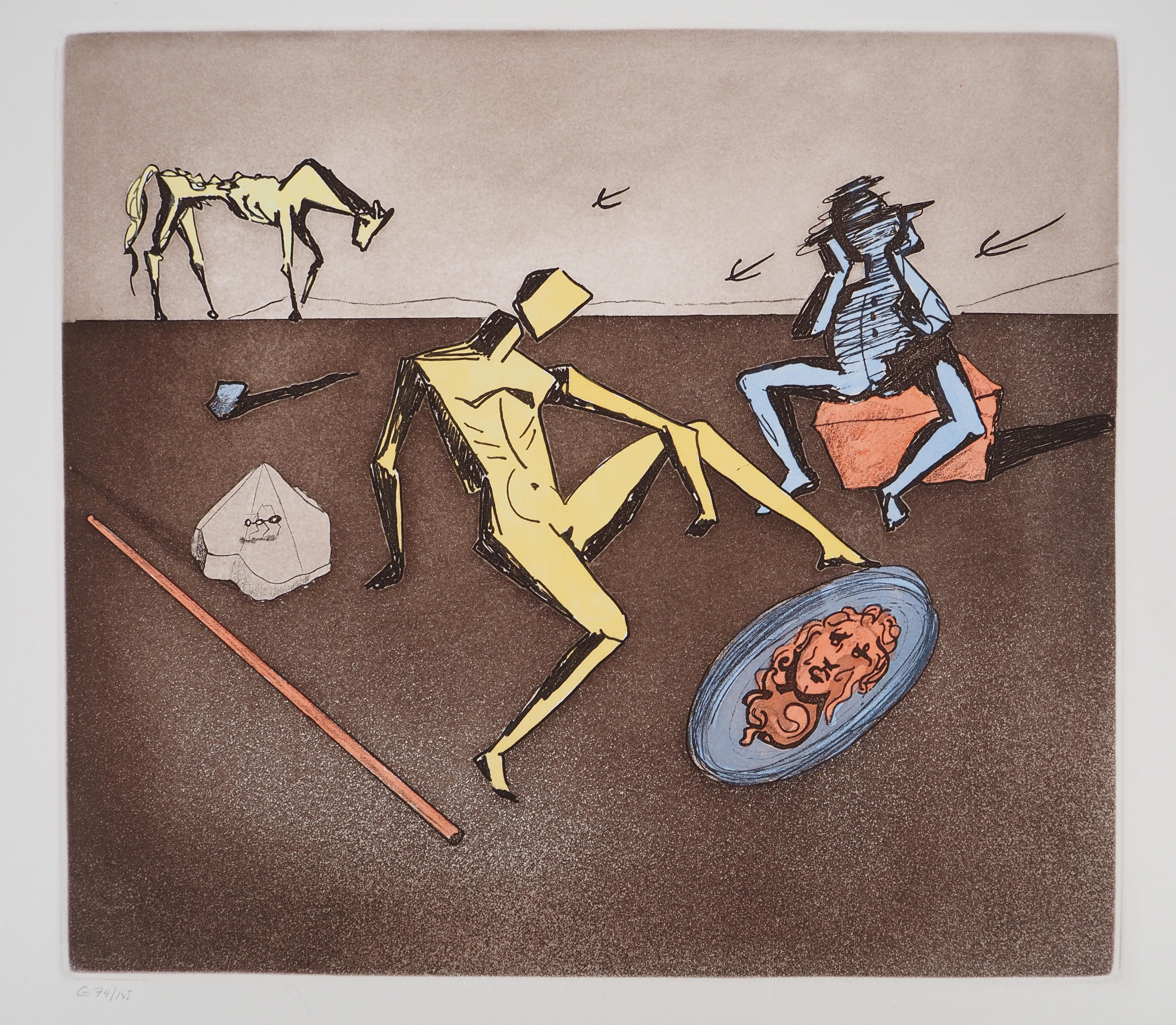 Don Quijote : Mirror of Chivalry - Original etching, Handsigned (Field #80-1 I) - Surrealist Print by Salvador Dalí
