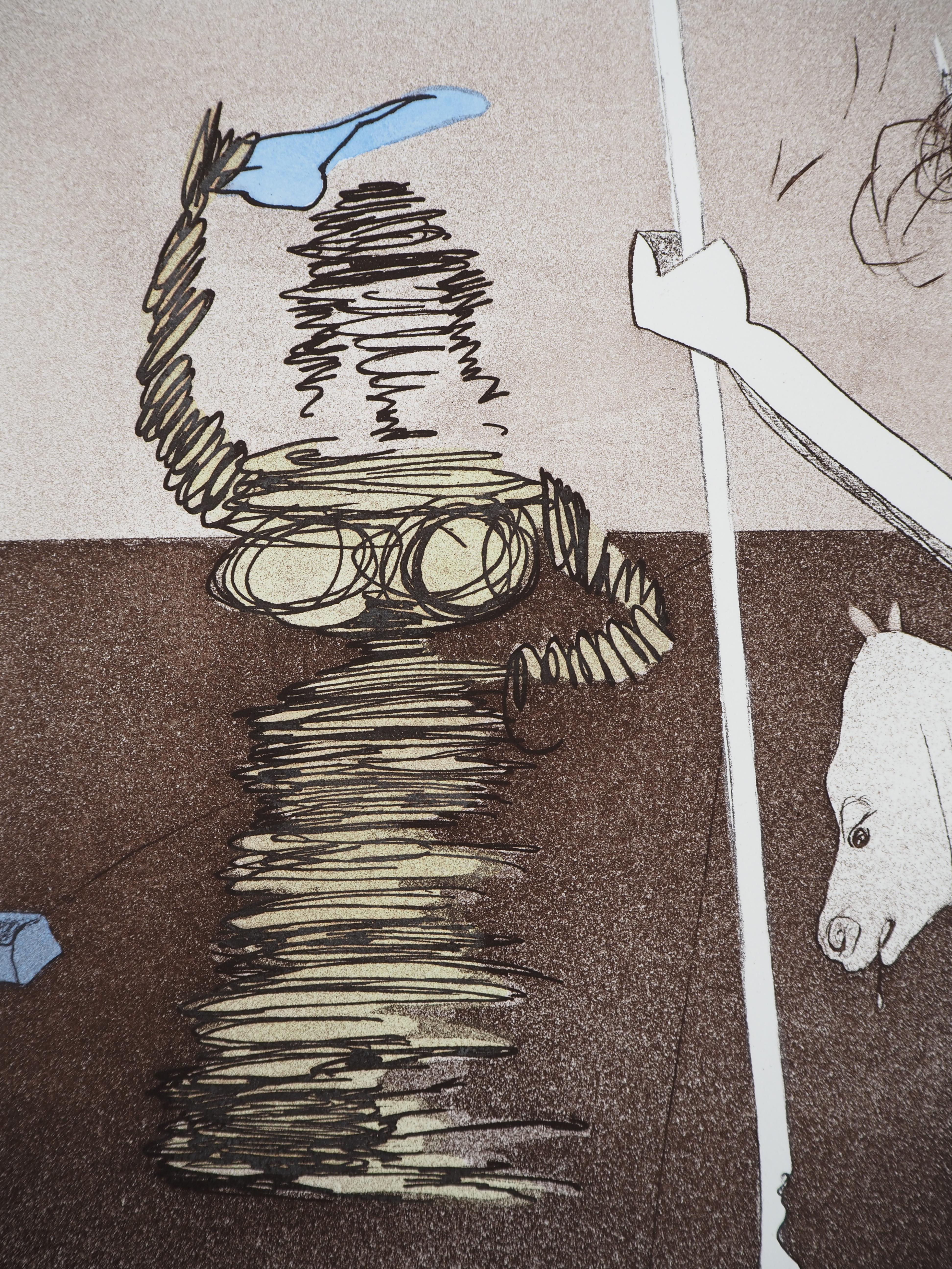 Salvador DALI (1904-1989)
Don Quijote: Auf in die Schlacht, 1980

Original Radierung mit Aquatinta
Mit Bleistift signiert
Nummeriert / 125
Auf Arches Vellum 76 x 56,5 cm (ca. 30 x 22 Zoll)
Authentifiziert mit dem Blindstempel des Herausgebers