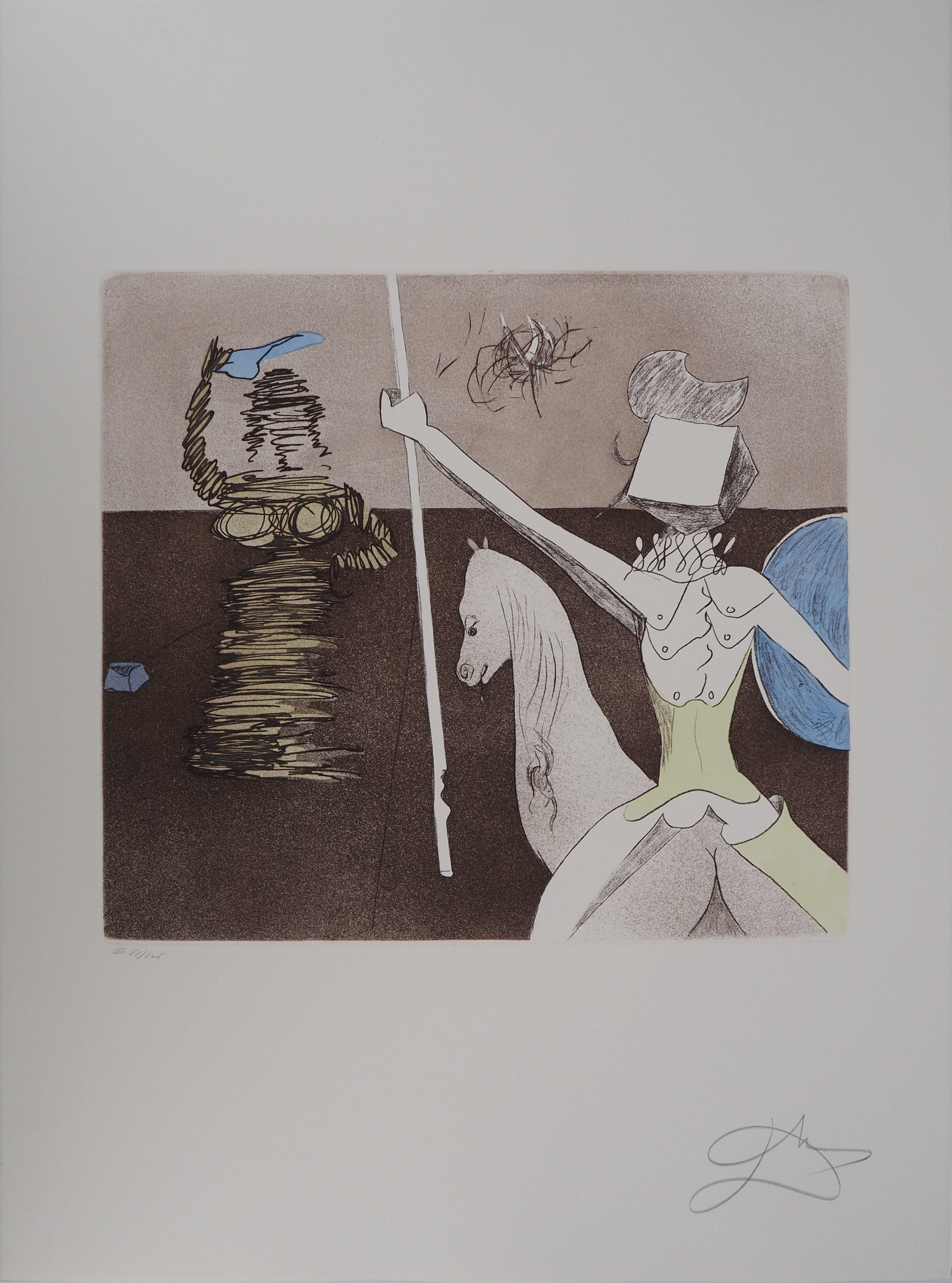 Salvador Dalí Portrait Print - Don Quijote : Off to Battle - Original etching, Handsigned (Field #80-1L)