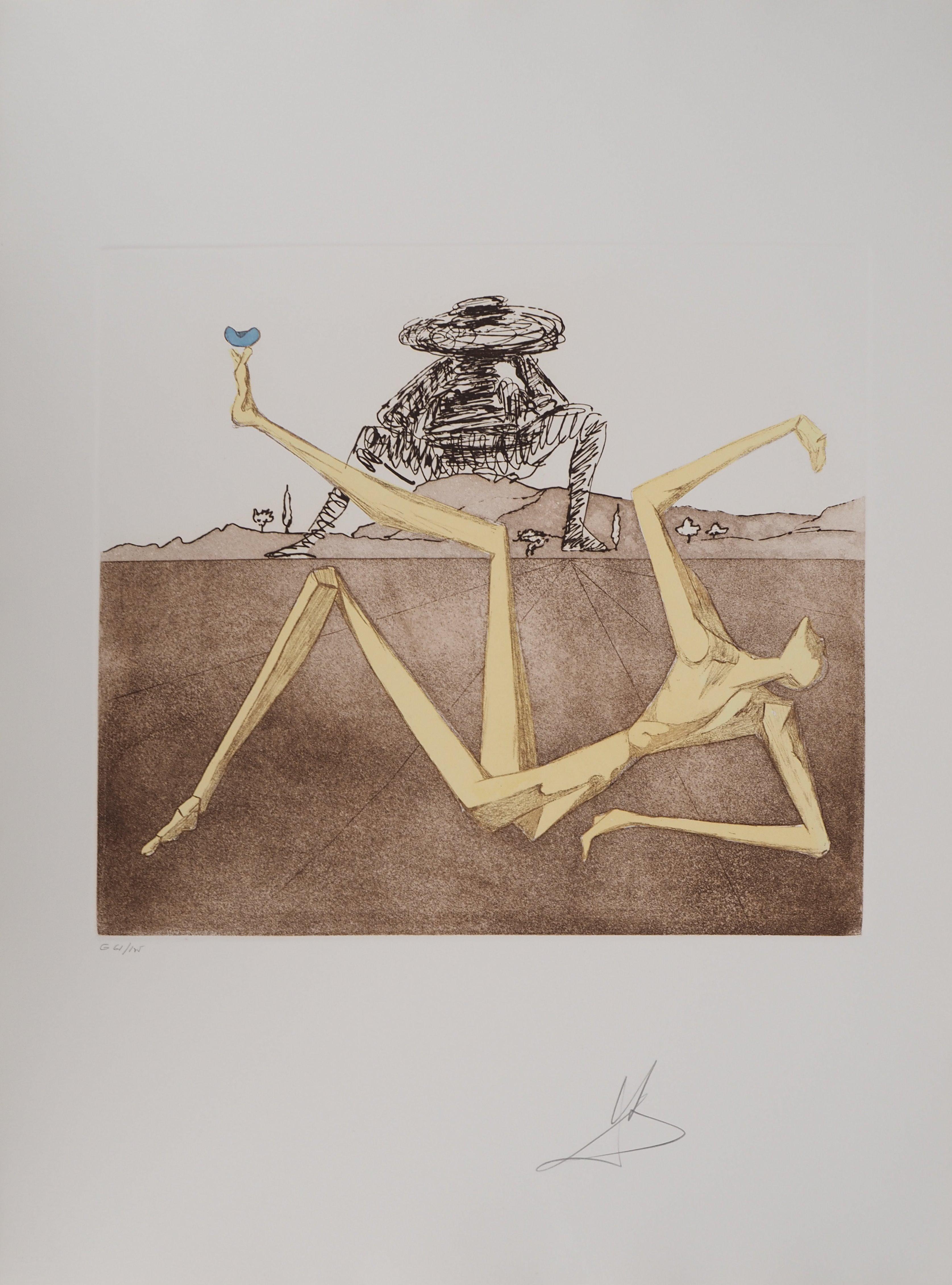 Salvador Dalí Portrait Print - Don Quijote : The Heart of Madness - Original etching, Handsigned (Field #80-1J)