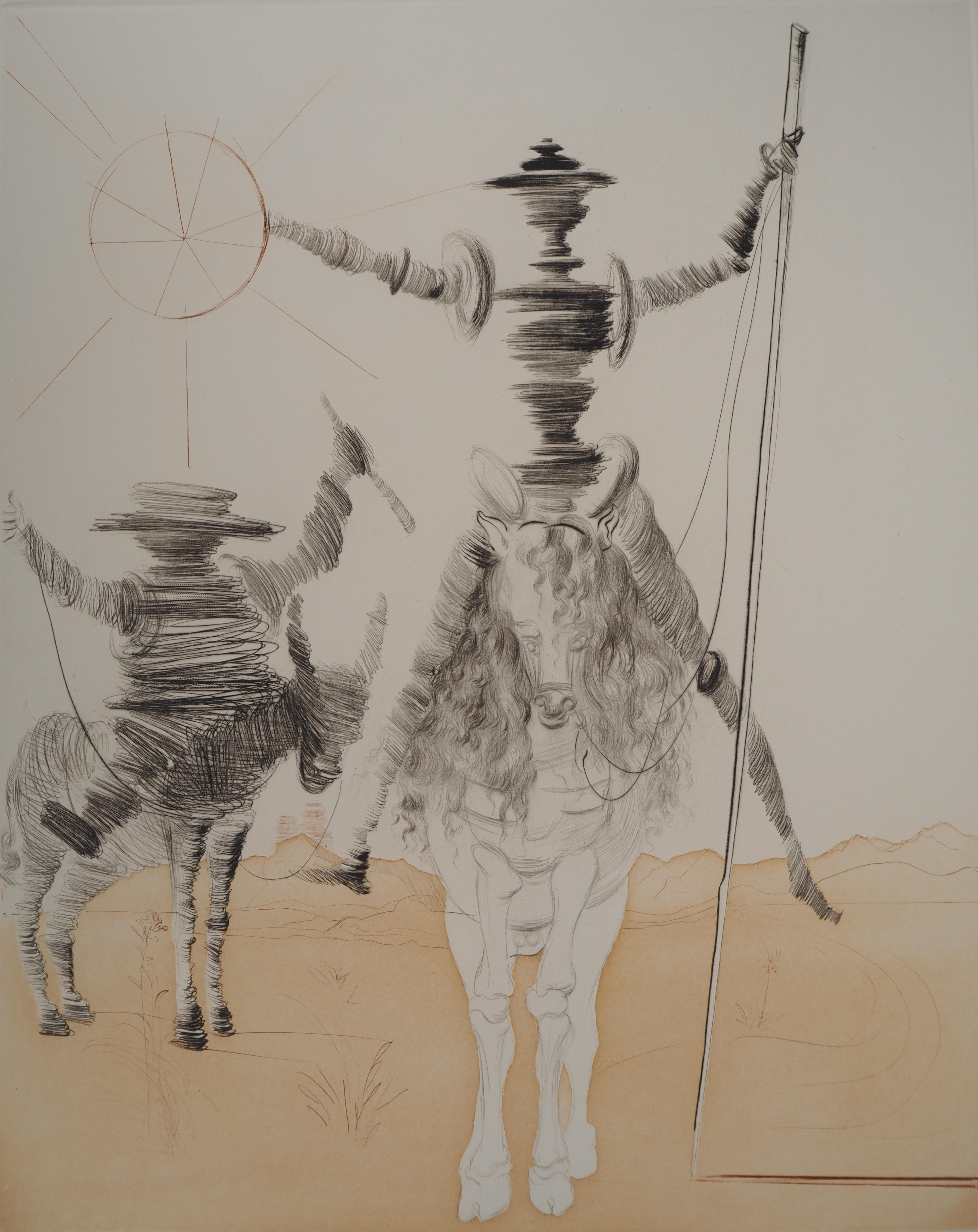 Don Quijote - Grabado original FIRMADO A MANO y Numerado / 200 (Campo #68-1) - Figurative Print Gris de Salvador Dalí