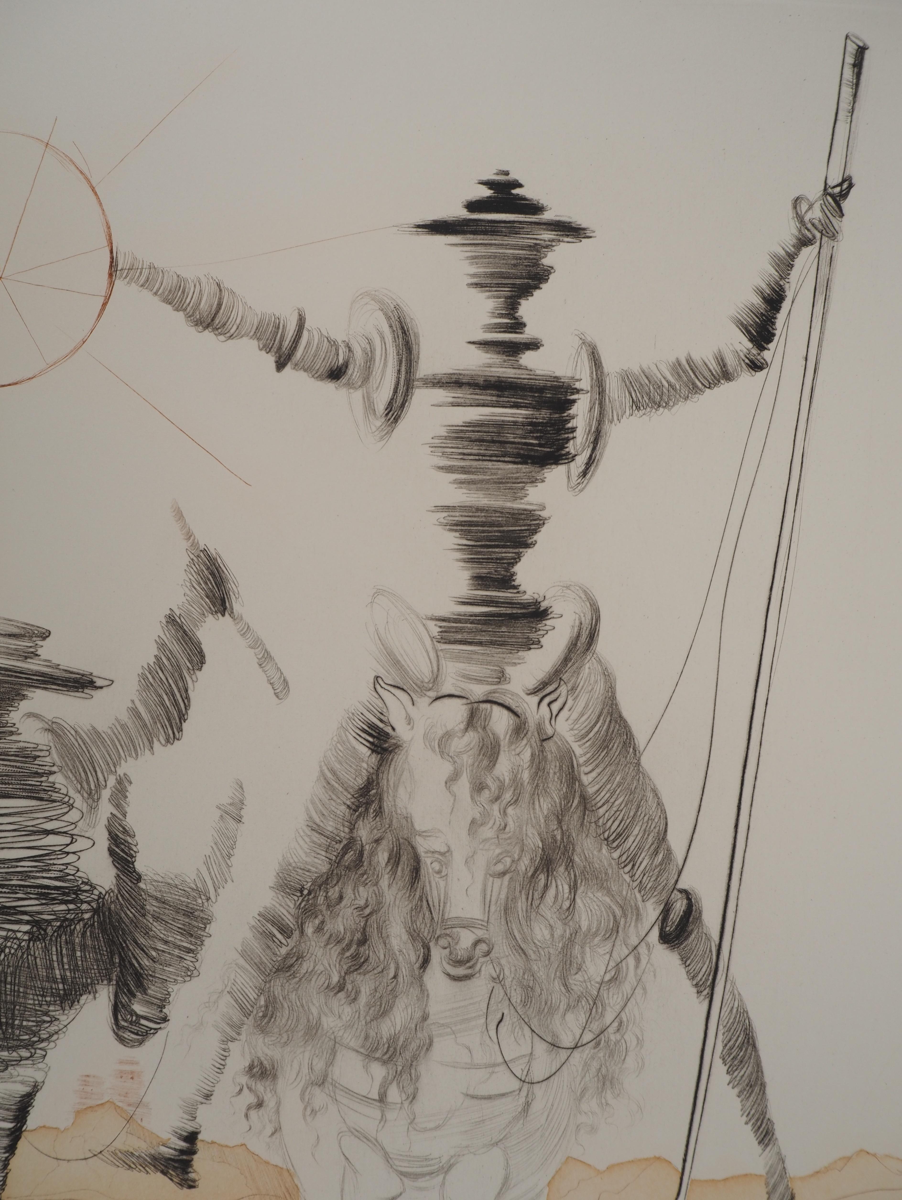 Salvador DALI (1904-1989)
Don Quijote y Sancho Panza, 1968

Aguafuerte y aguatinta originales (taller Rigal)
Segundo estado, con el aguatinta superpuesto
Firmado a lápiz
Numerado / 200 ejemplares
Sobre vitela Arches, 71 x 51 cm

REFERENCIAS:
-