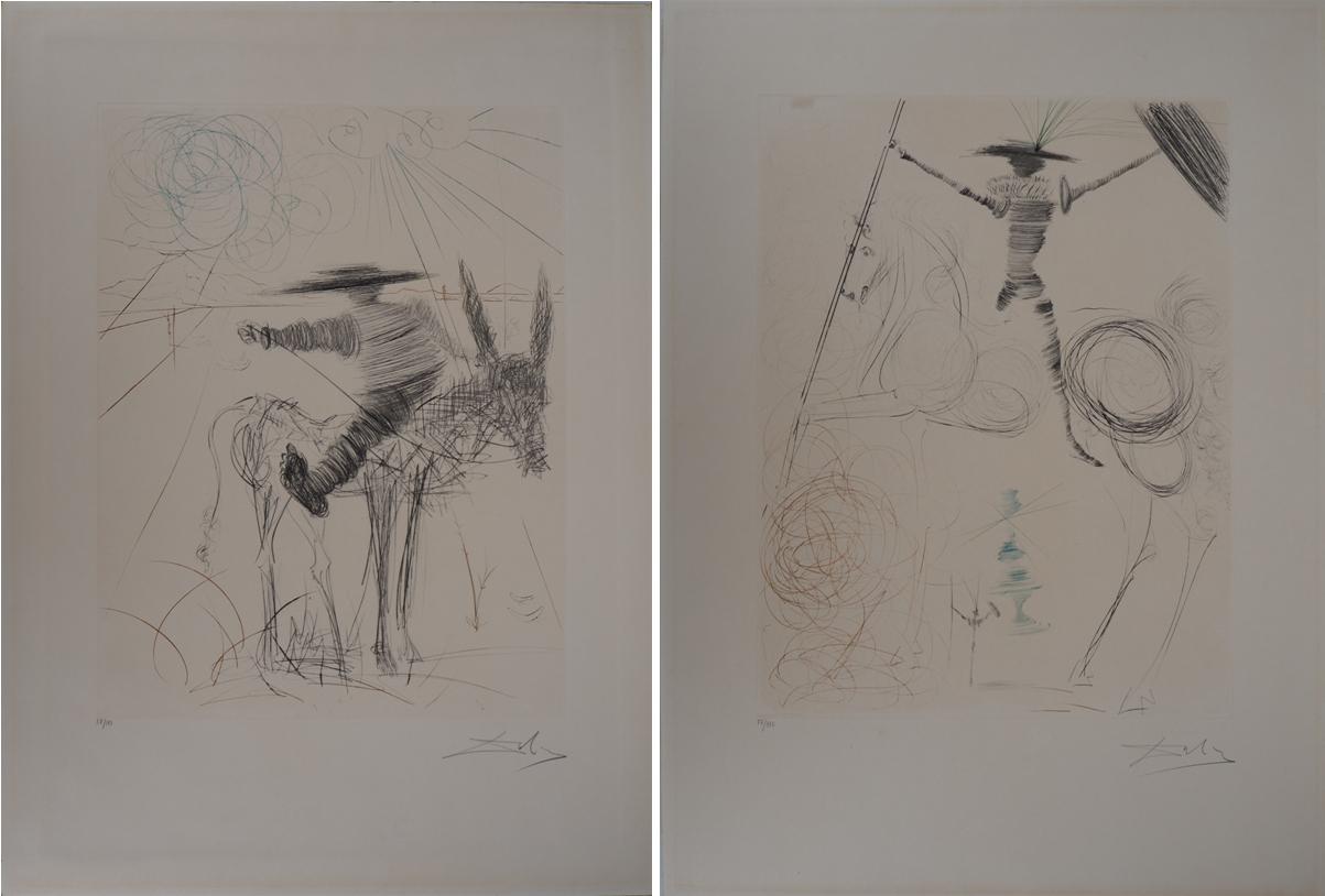 Salvador Dalí Figurative Print - Don Quixote & Sancho Panza - Two original etchings, Handsigned (#Field 71-7)