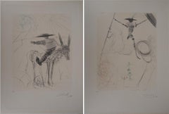 Don Quixote & Sancho Panza - Two original etchings, Handsigned (#Field 71-7)