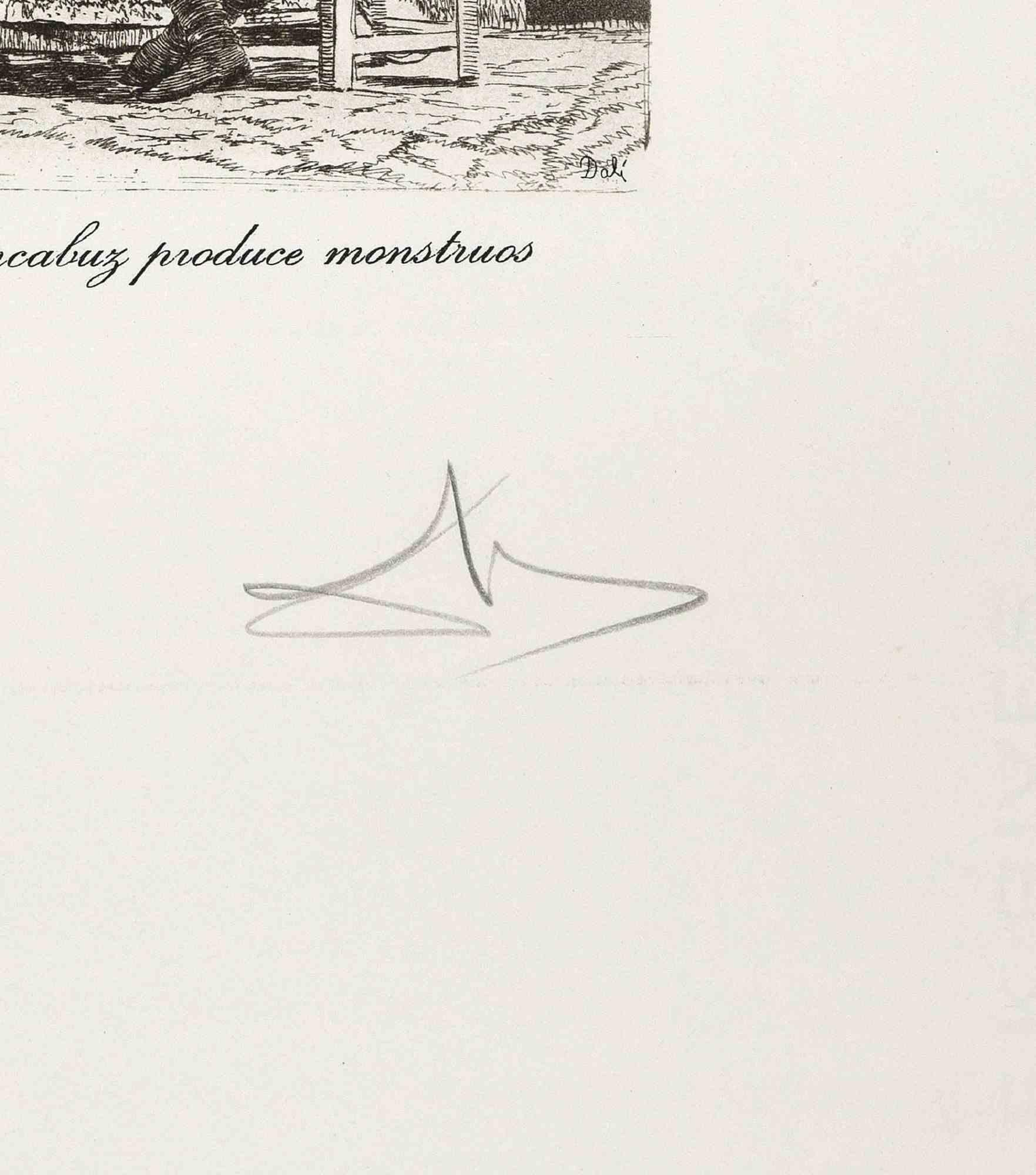 El Arcabuz Produce Monsters - Mischtechnik nach Salvador Dalì - 1970er Jahre (Surrealismus), Print, von Salvador Dalí
