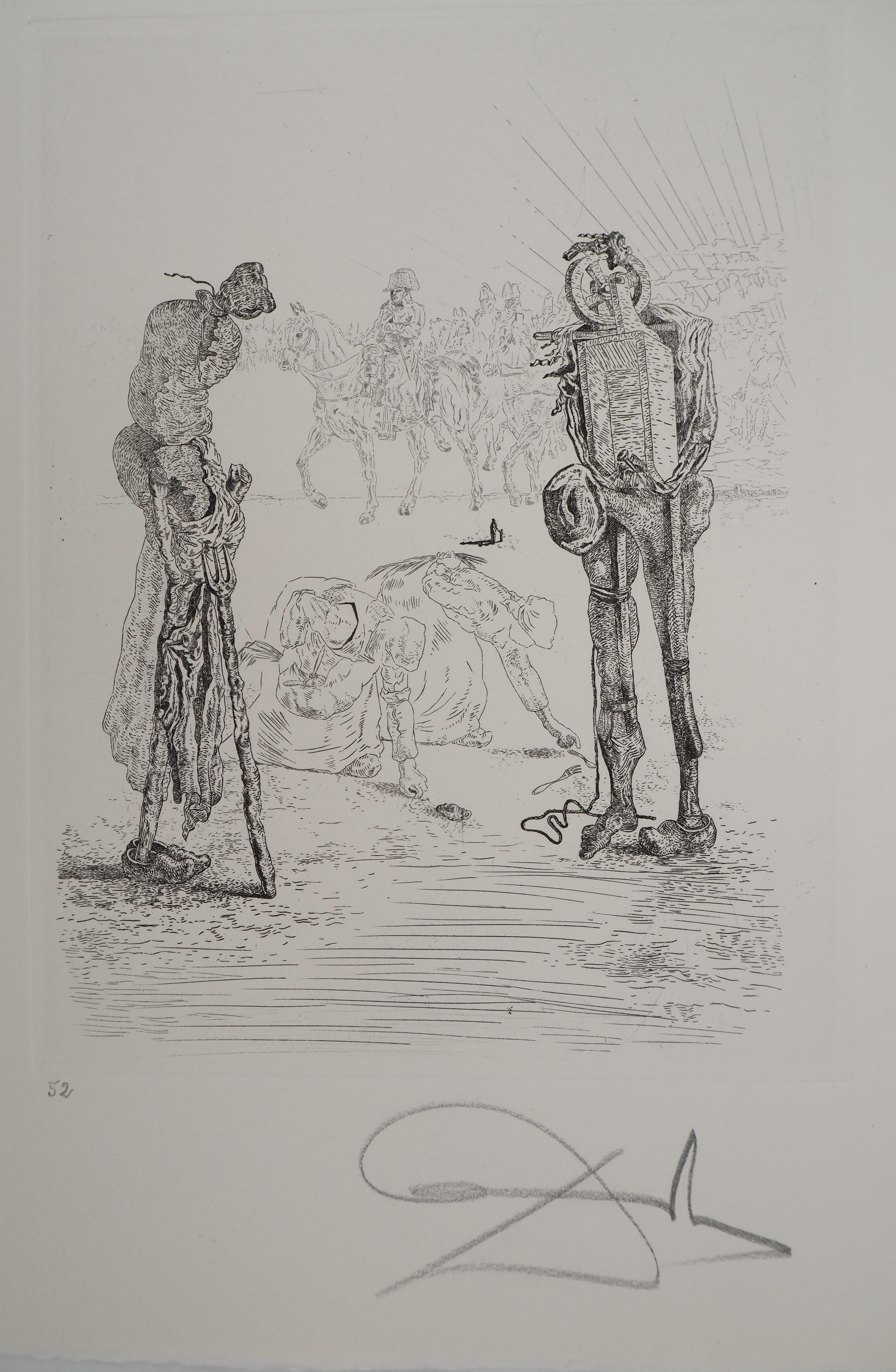 L'empereur : Les troupes napoléoniennes traversant - gravure originale, signée à la main - Print de Salvador Dalí
