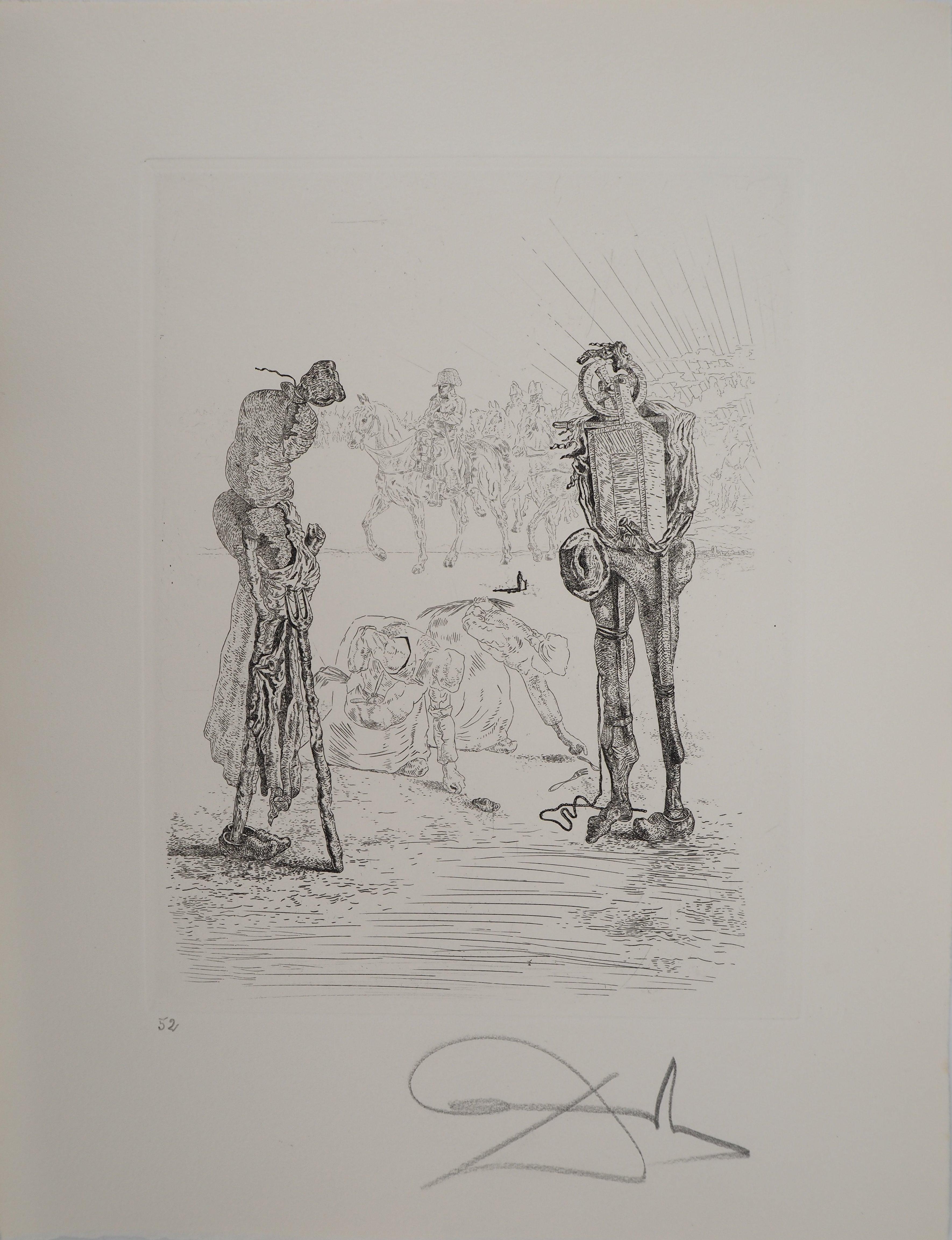 Figurative Print Salvador Dalí - L'empereur : Les troupes napoléoniennes traversant - gravure originale, signée à la main