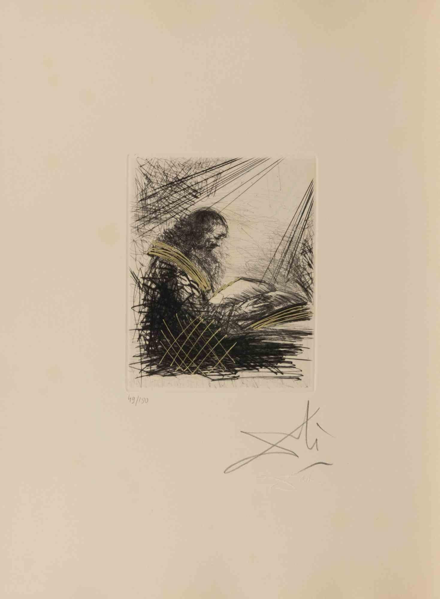 Salvador Dalí Figurative Print - Faust Lisant (Faust Reading) - Etching - 1960s