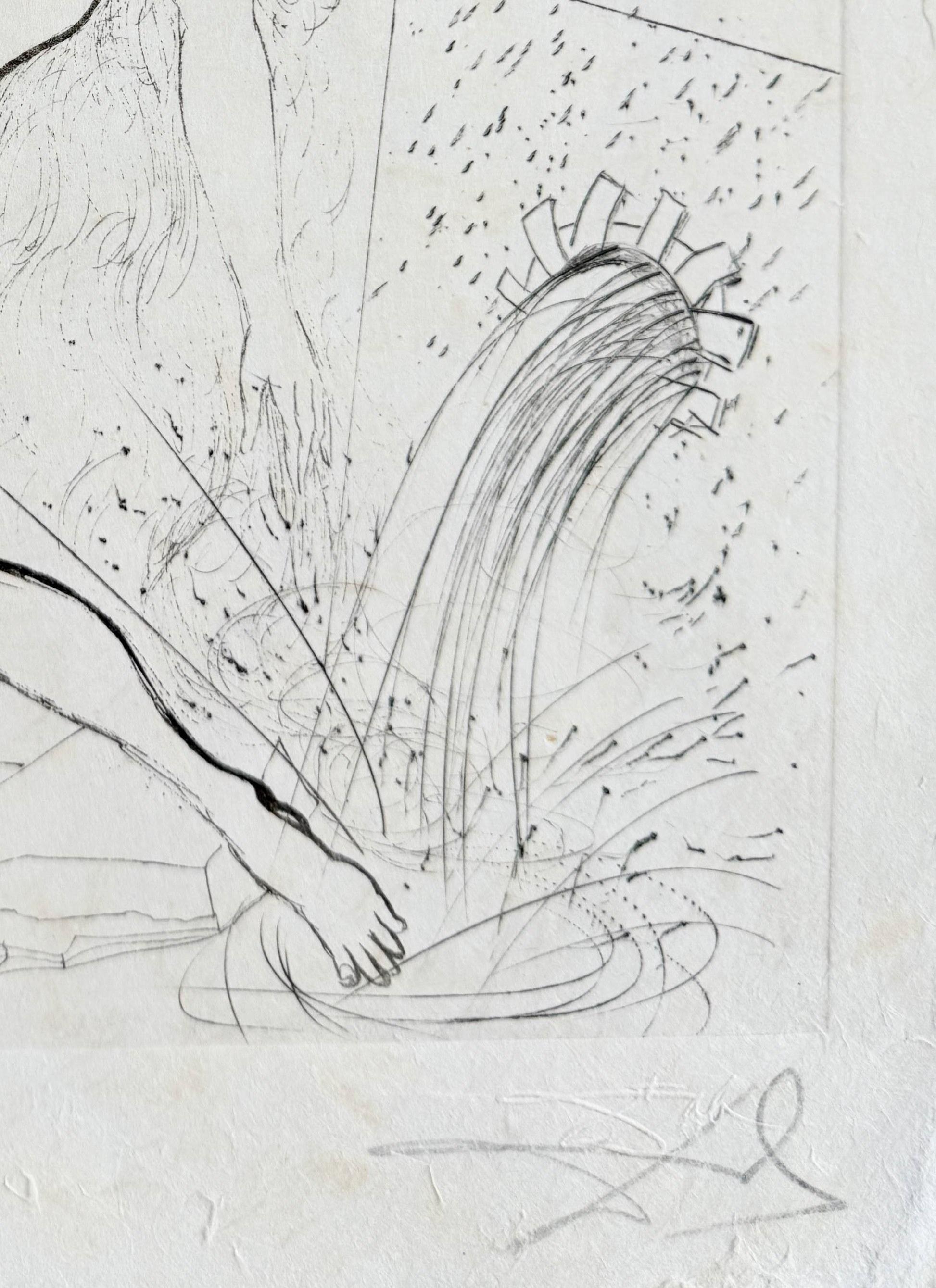 Salvador Dali (1904-1989) - Femme à la fontaine

Etching from 1967.

Th edition of 122/145 on Japan paper.
Enhanced with watercolor.

Dimensions of work: 38 x 28.5 cm

Publisher: Graphik Europa Anstalt.

Reference: Michler/Löpsinger 198g.

The work