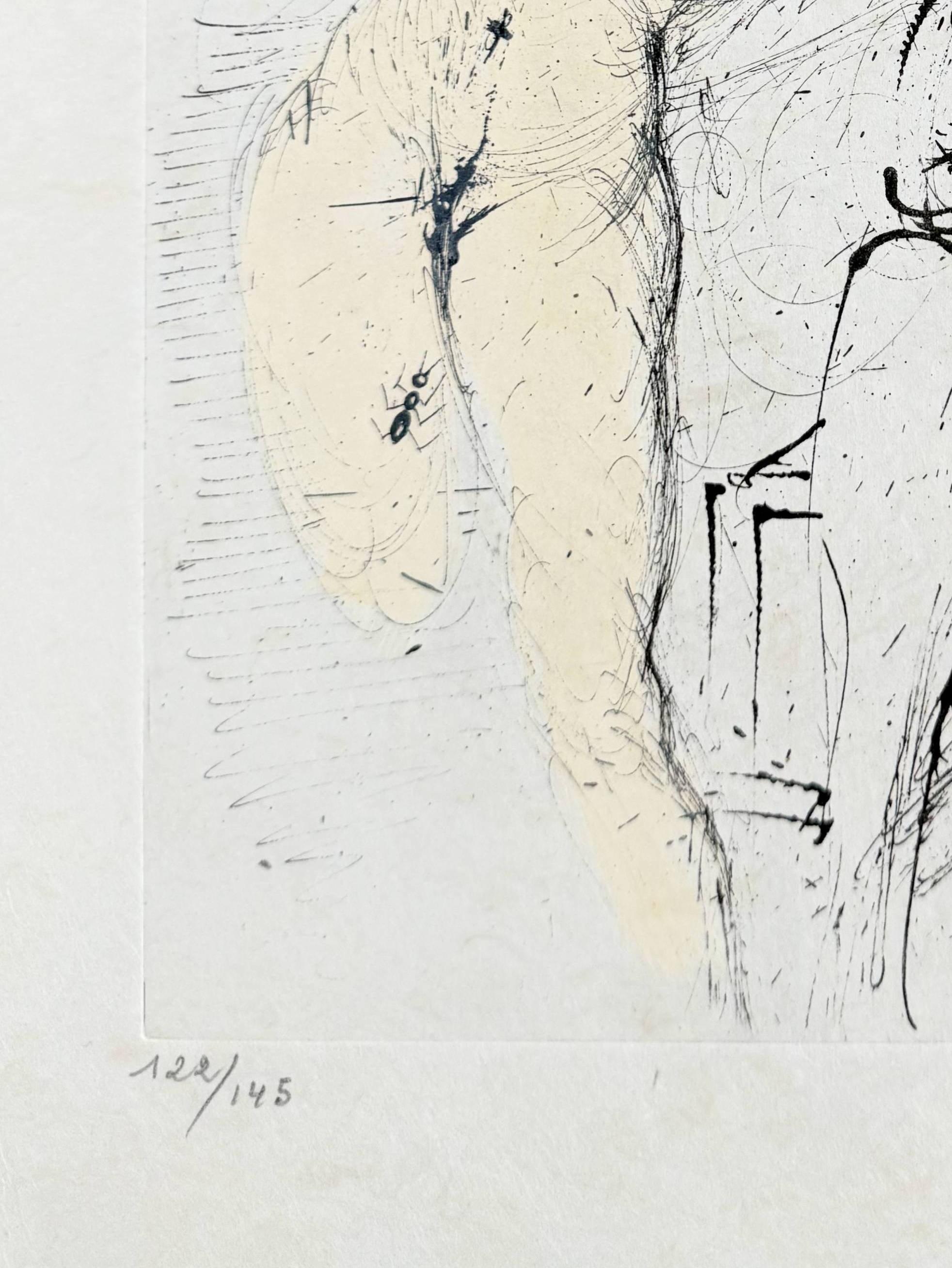 Femme à la guitare - Gray Print by Salvador Dalí