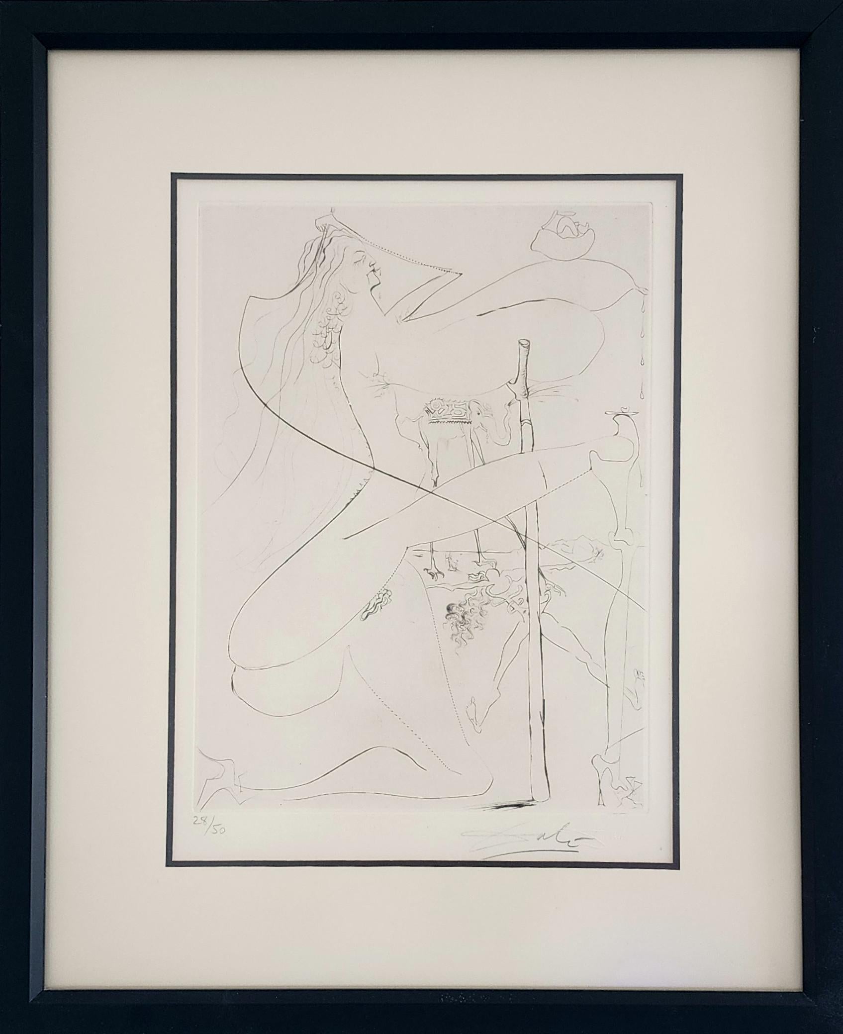 Salvador Dalí Figurative Print – Femme a le bequille (aus La Venus aux Fourrure) (Surrealismus, Moderne)