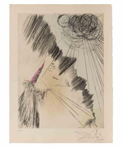 Femme au Clown Etching, Surrealist, Signed, 1960s, Edition 49/150