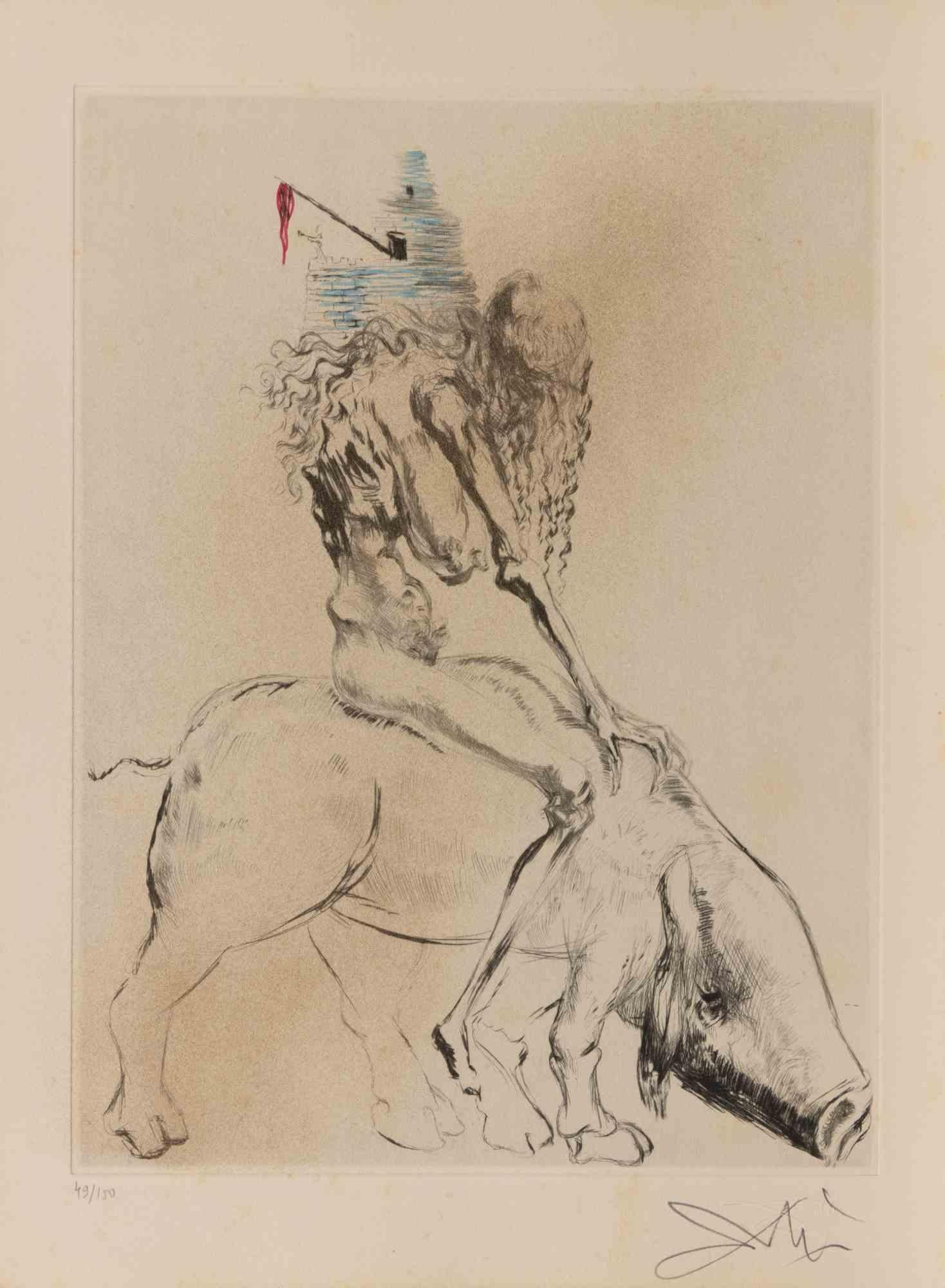 Femme au Cochon (Woman with Pig) - Etching - 1960s - Print by Salvador Dalí