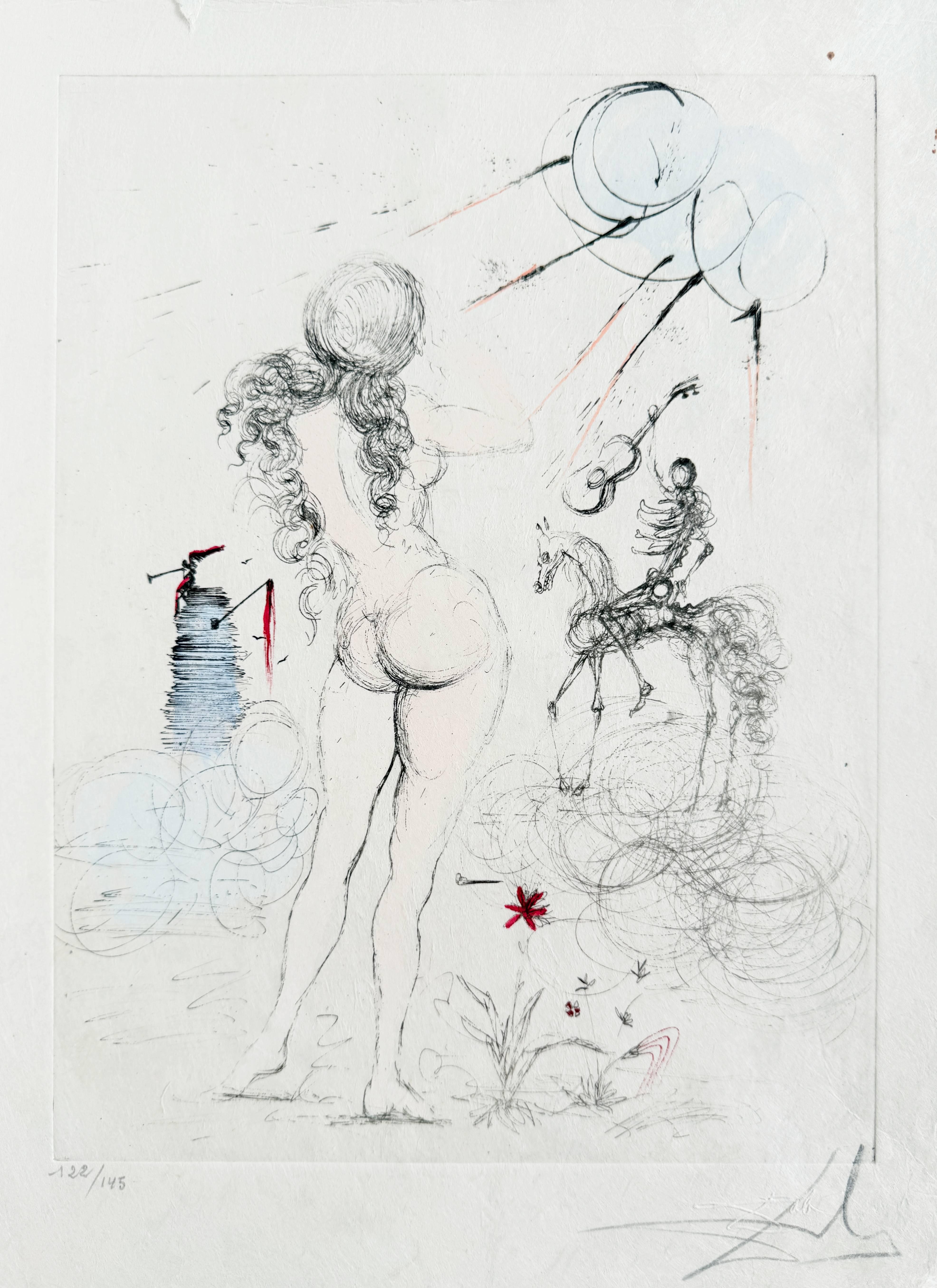 Salvador Dalí Print – Frau, Pferd und Tod