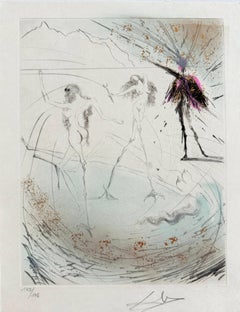 Hen Women, Original Drypoint Etching with Watercolor, 1967, Signed