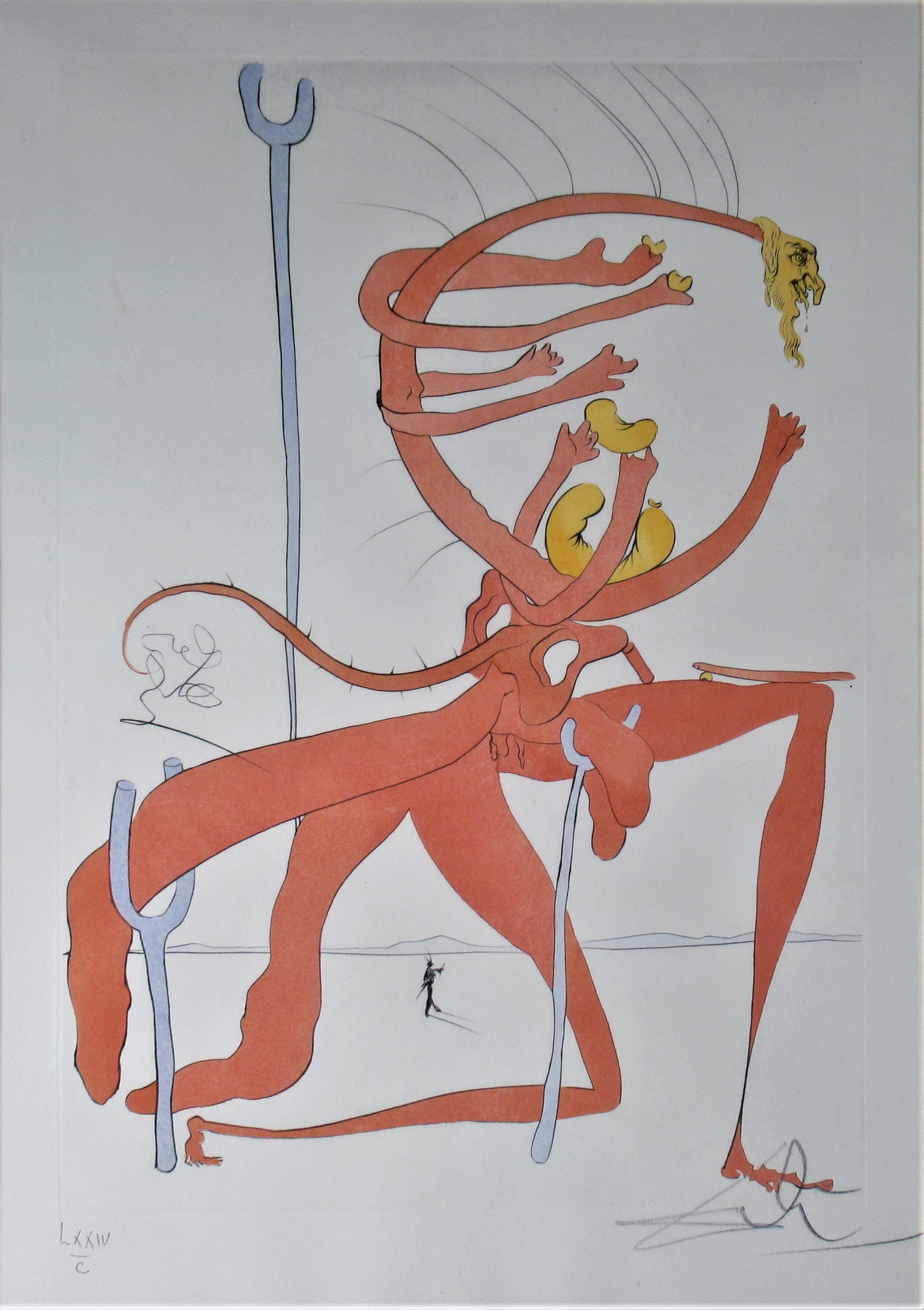 Figure Rouge avec Portrait de Quevedo - Print by Salvador Dalí