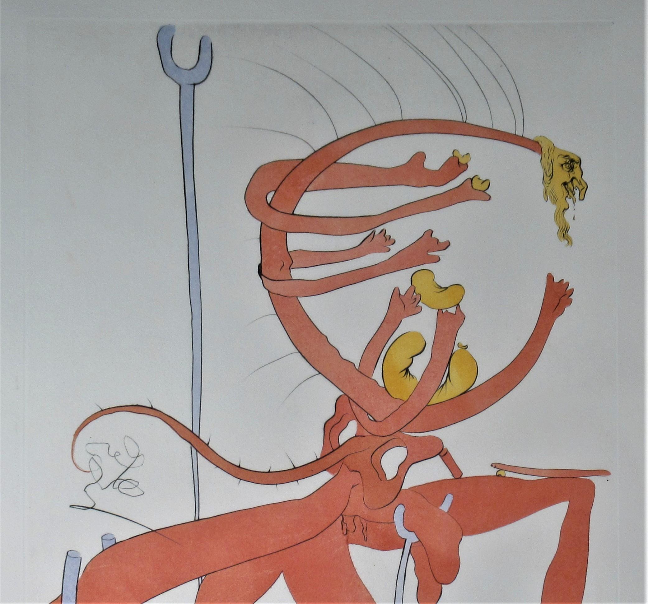 Figure Rouge avec Portrait de Quevedo - Surrealist Print by Salvador Dalí