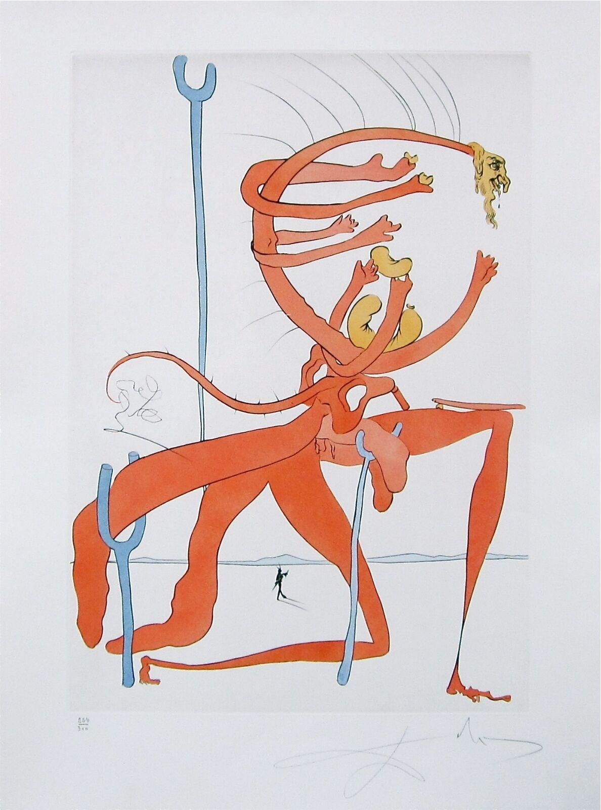 Salvador Dalí Animal Print - Figure Rouge avec Portrait de Quevedo Ltd Ed Salvador Dali - FULLY AUTHENTICATED