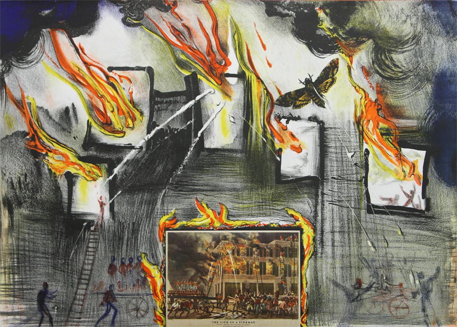 Salvador Dalí Landscape Print – Fire, Fire The World of Currier & Ives, interpretiert von Salvador Dali