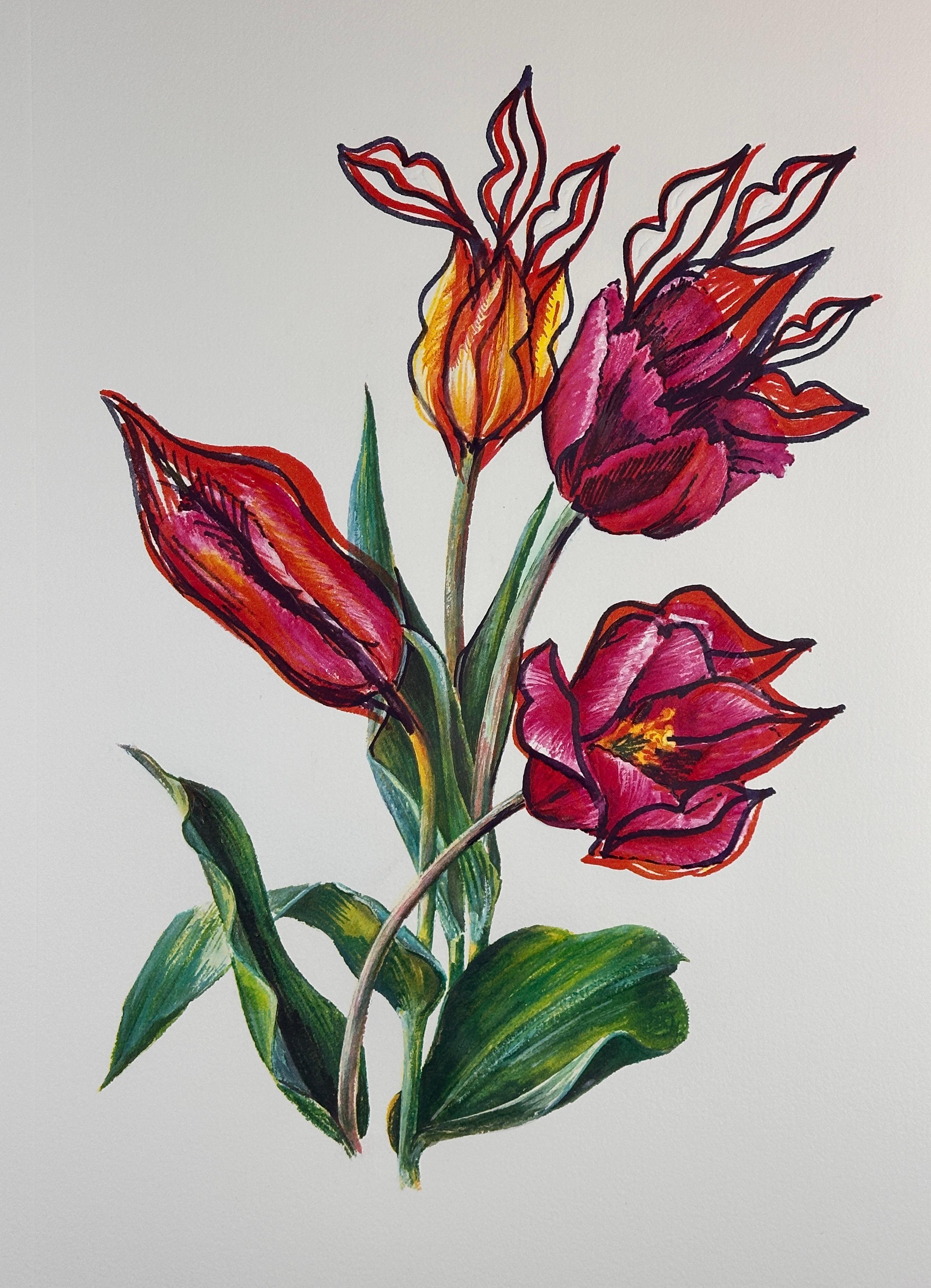 Florals Kissing Tulips - Print by Salvador Dalí