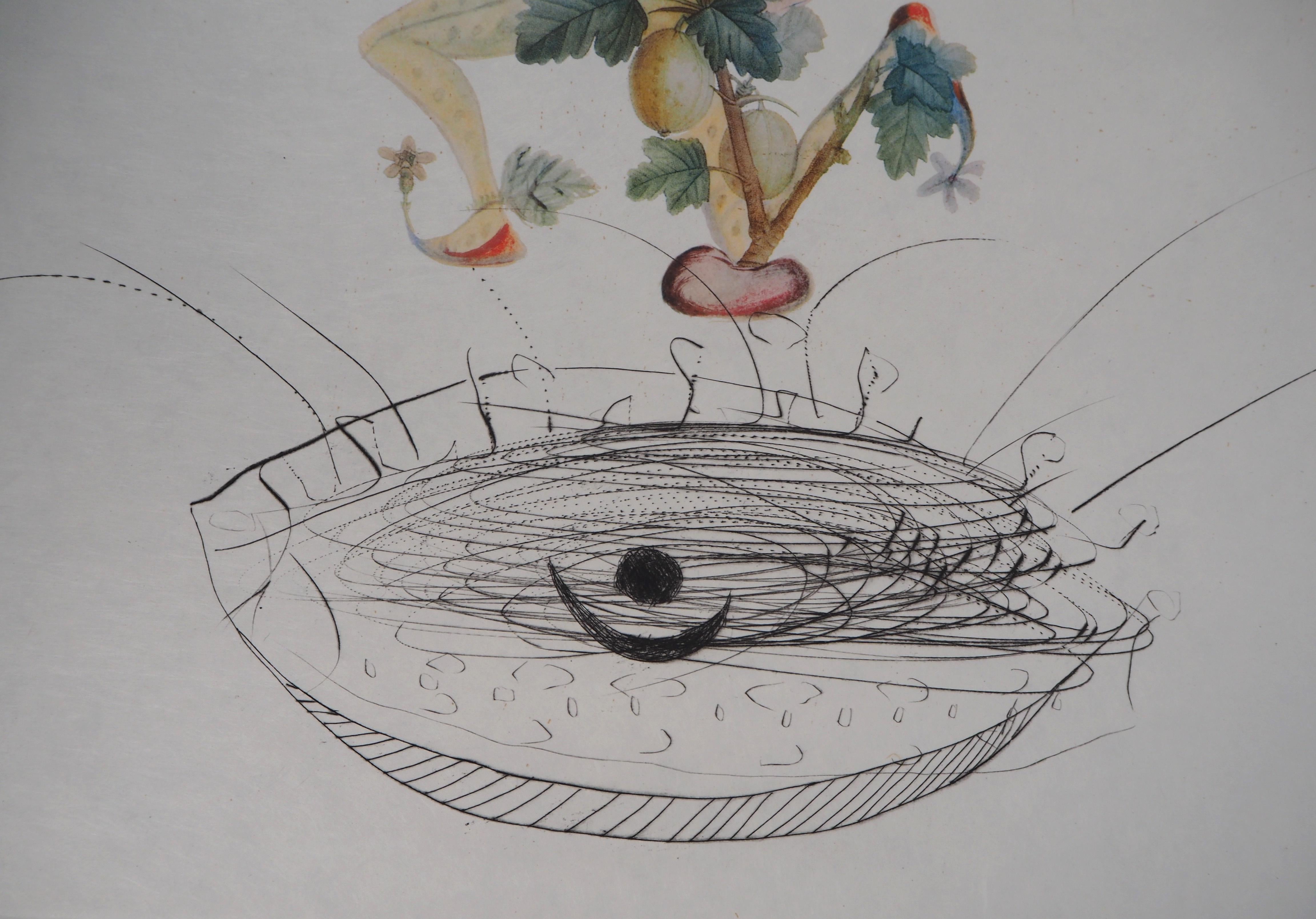 Flordali : Gooseberry - Original Handsigned Etching (Field 69-11J) - Gray Figurative Print by Salvador Dalí