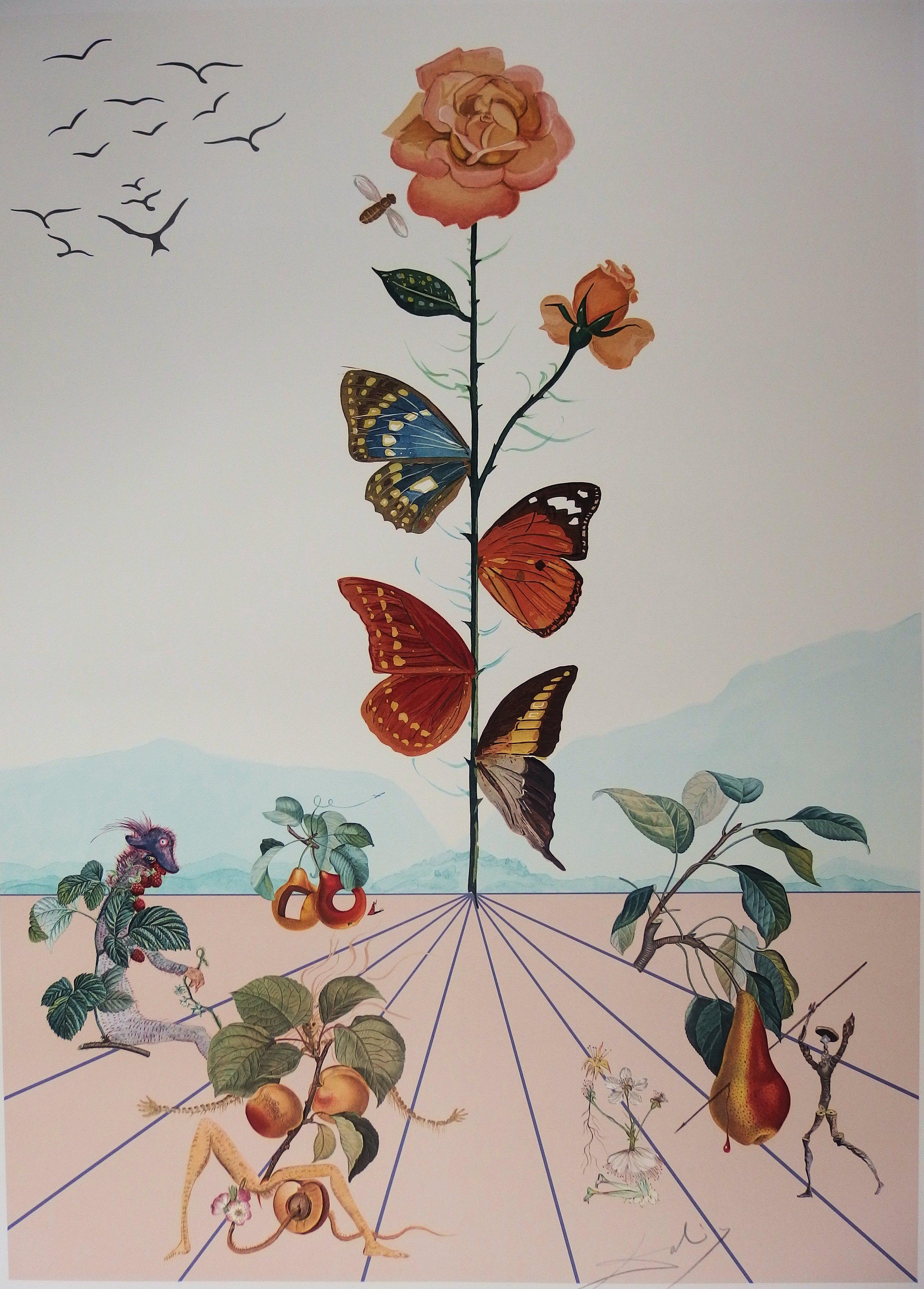 Flordali II: Schmetterlingsrose – Originallithographie (Field S. 233) (Surrealismus), Print, von Salvador Dalí