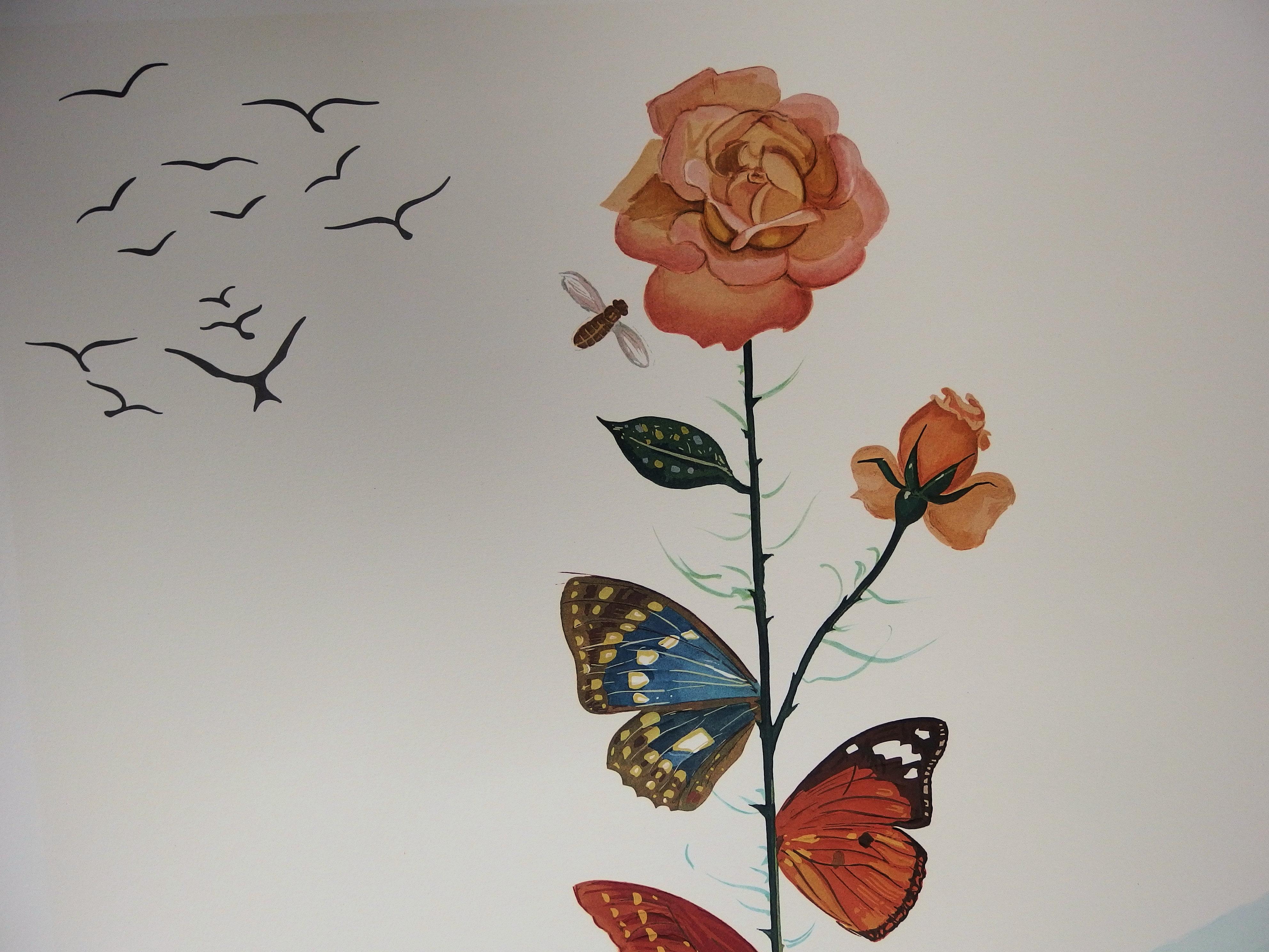 Flordali II : Butterfly Rose - Original lithograph (Field p. 233) - Surrealist Print by Salvador Dalí