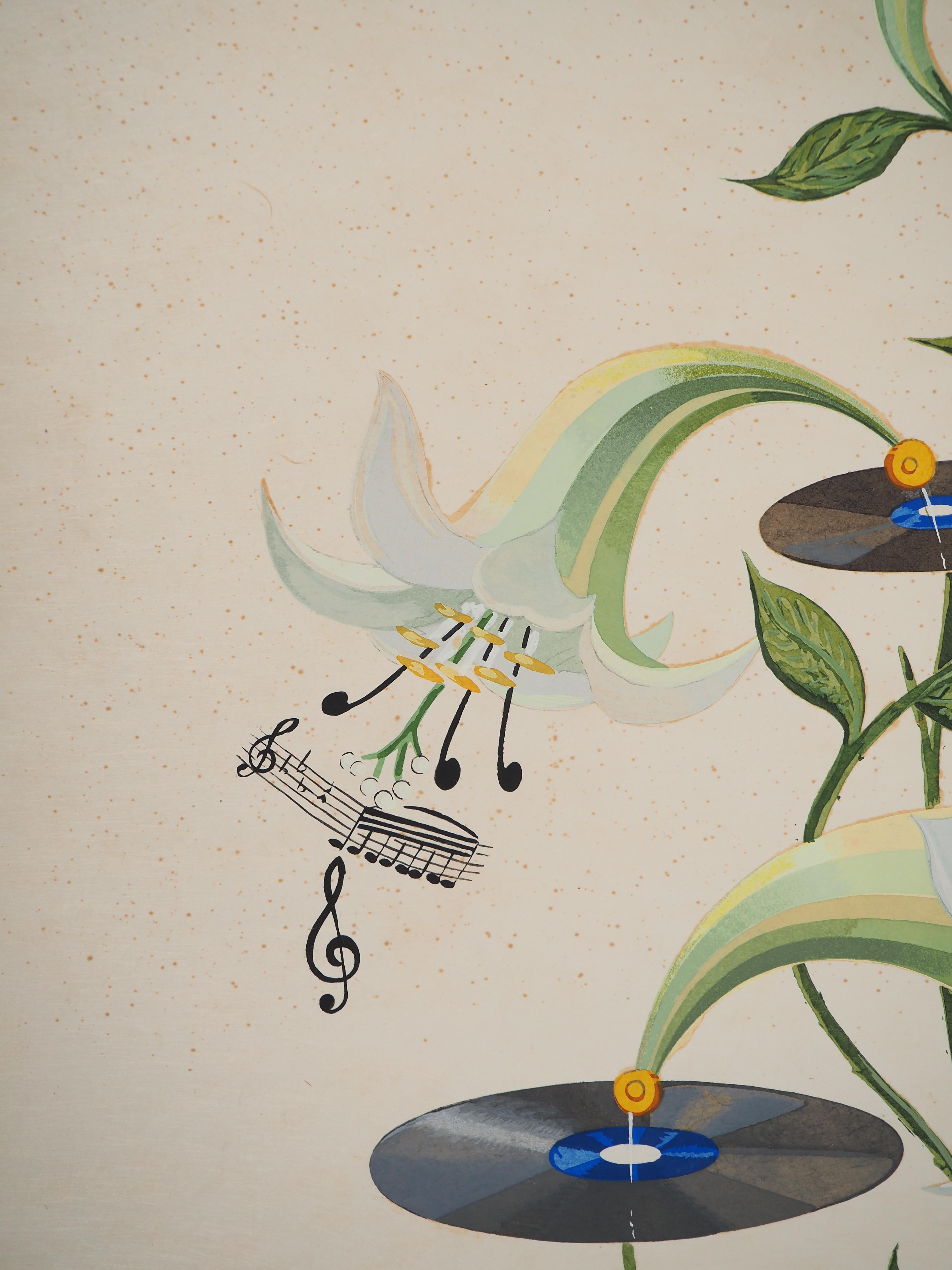 Flordali: Gigli musicanti - Incisione originale firmata a mano (Campo #68-3 D) - Figurative Print Beige di Salvador Dalí