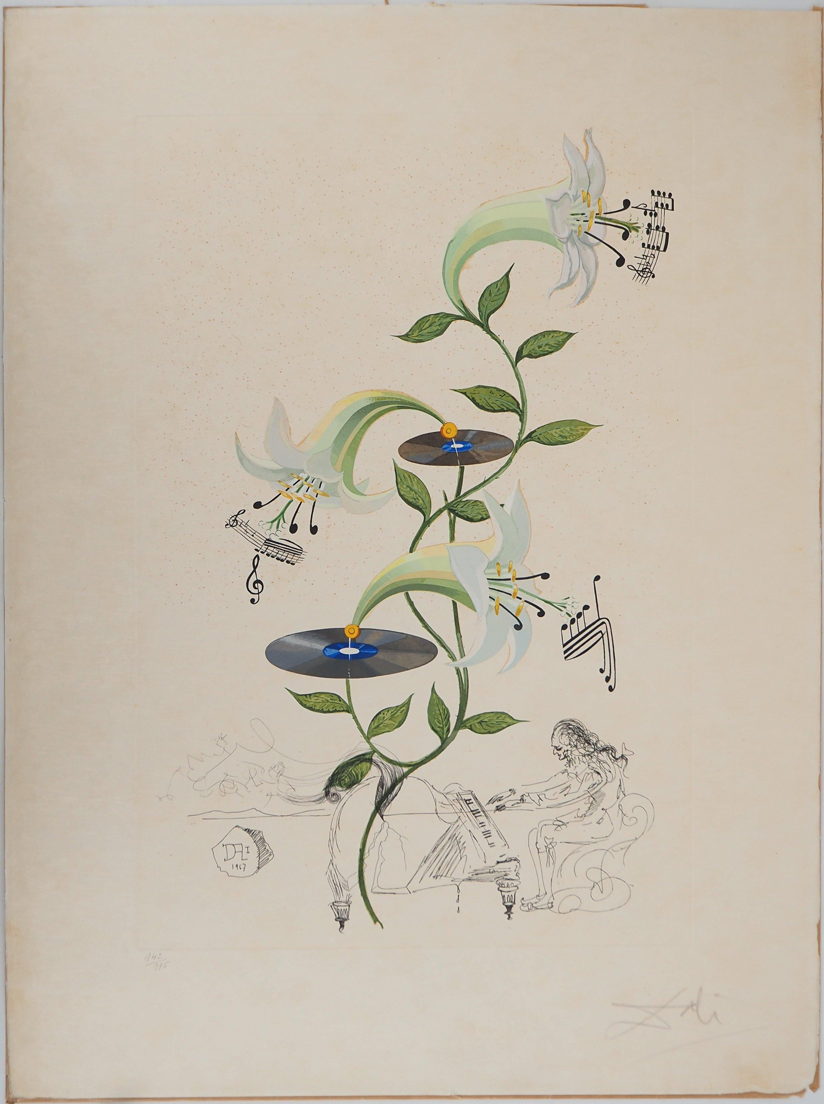 Figurative Print di Salvador Dalí - Flordali: Gigli musicanti - Incisione originale firmata a mano (Campo #68-3 D)
