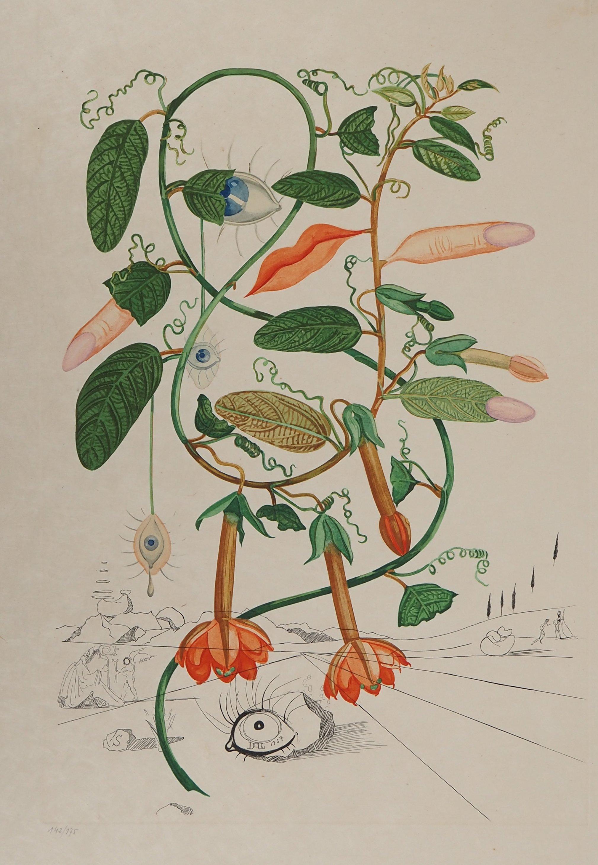 Flordali : Albero surreale, dita e labbra - Acquaforte originale firmata (Campo #68-3I) - Print Surrealismo di Salvador Dalí
