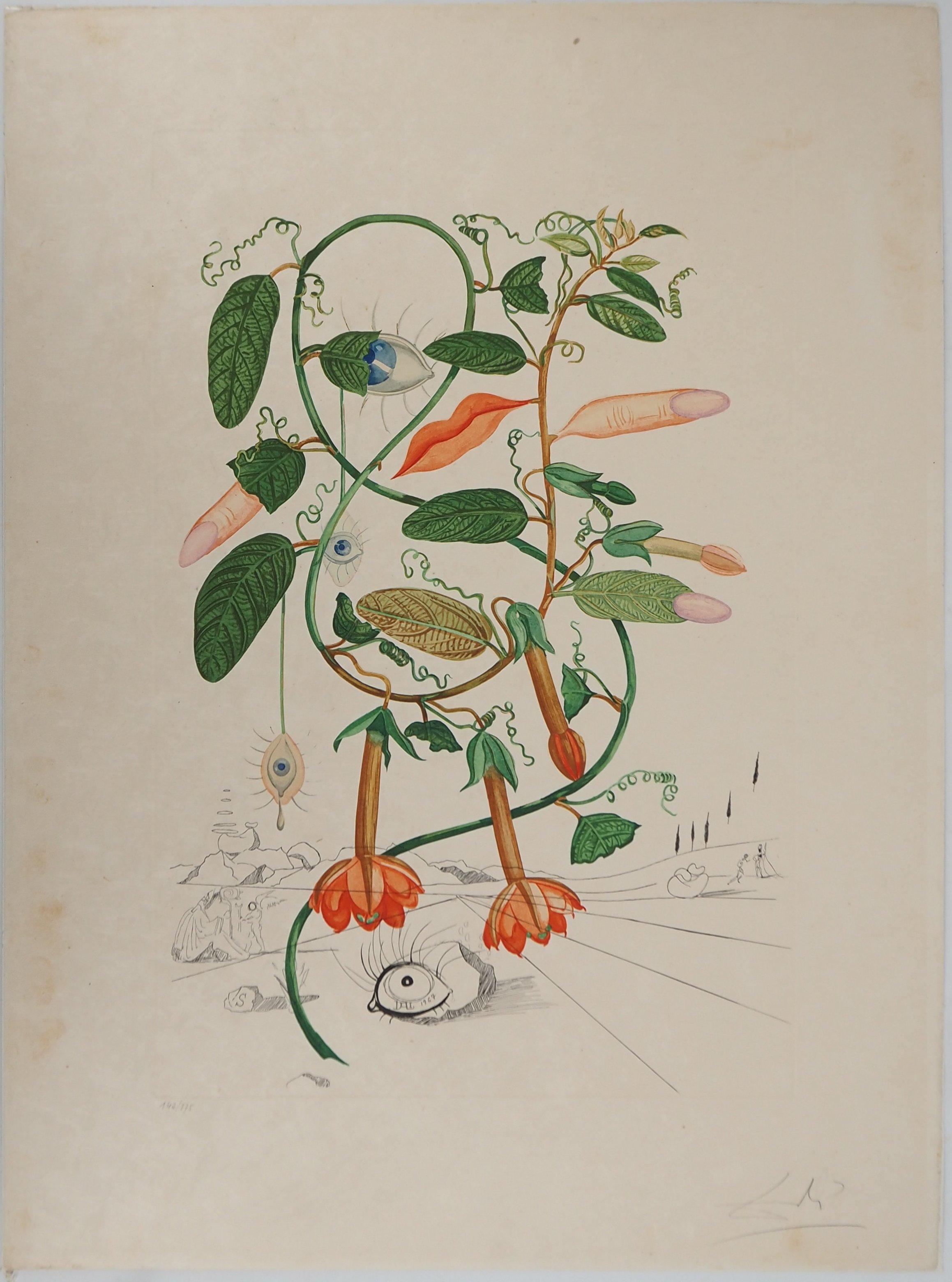 Flordali : Árbol surrealista, dedos y labios - Grabado original firmado (Campo #68-3I)