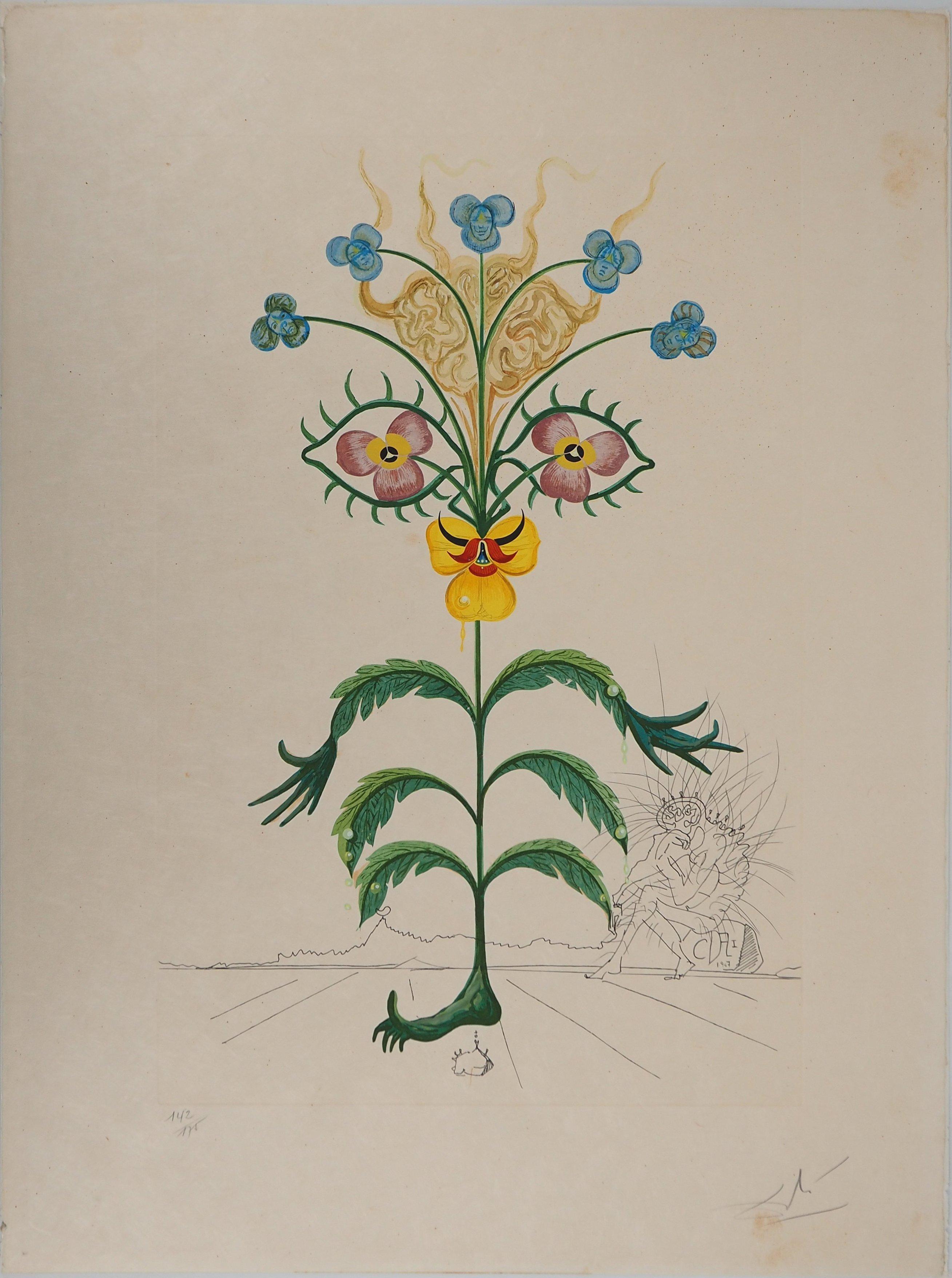 Figurative Print de Salvador Dalí - Flordali : Autorretrato surrealista - Grabado original firmado a mano (Campo #68-3 C