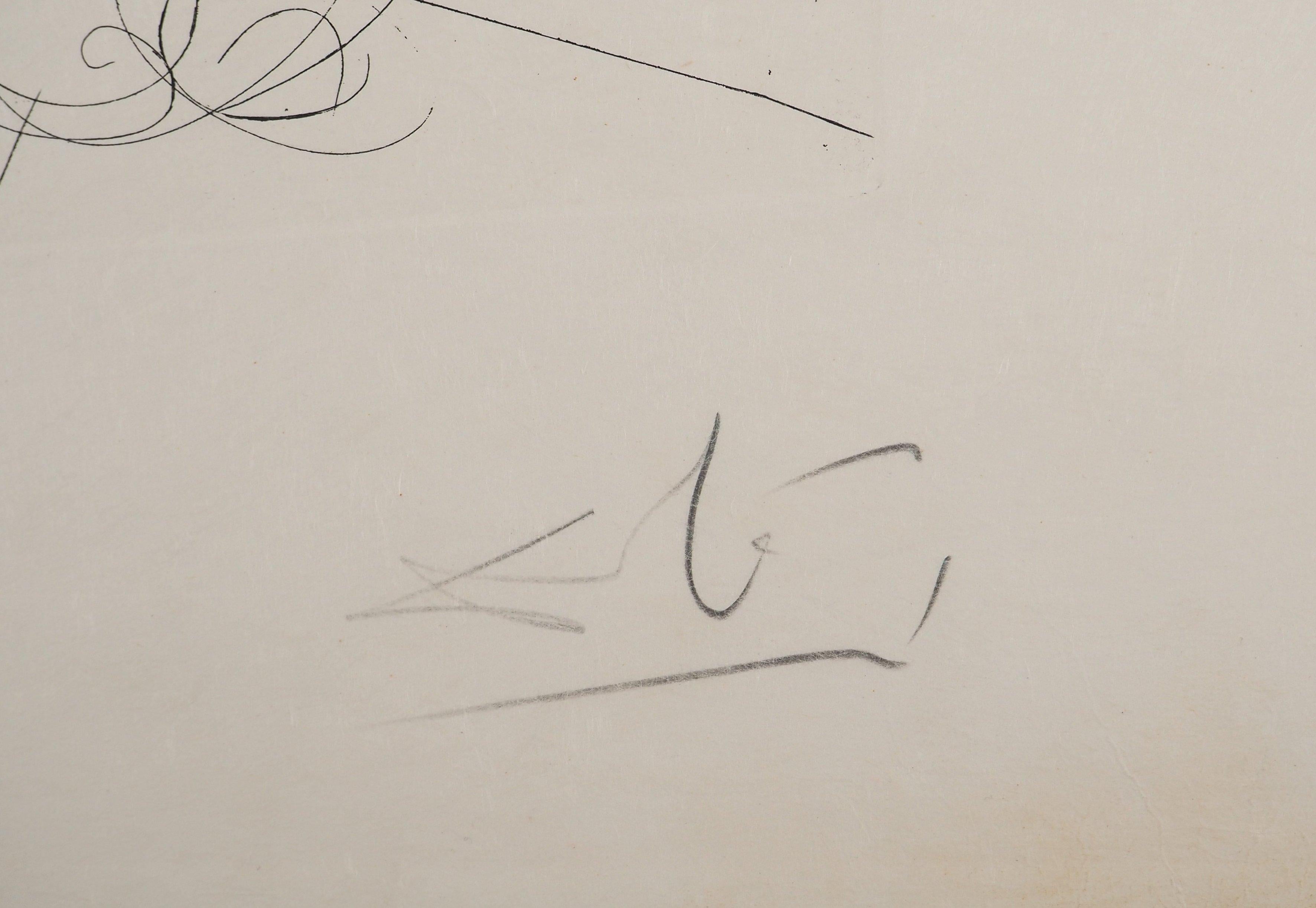Flordali : The Rose With Butterflies - Original Handsigned Etching - Print by Salvador Dalí