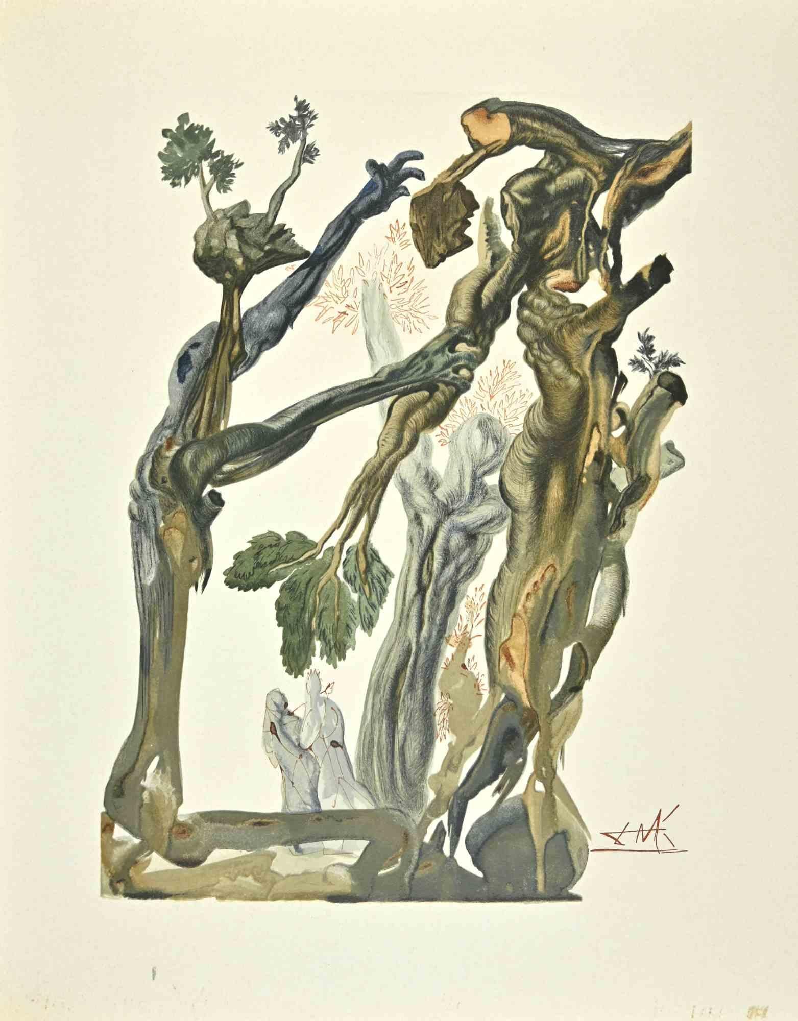 Salvador Dalí Print - Forest of Suicides - Woodcut print - 1963