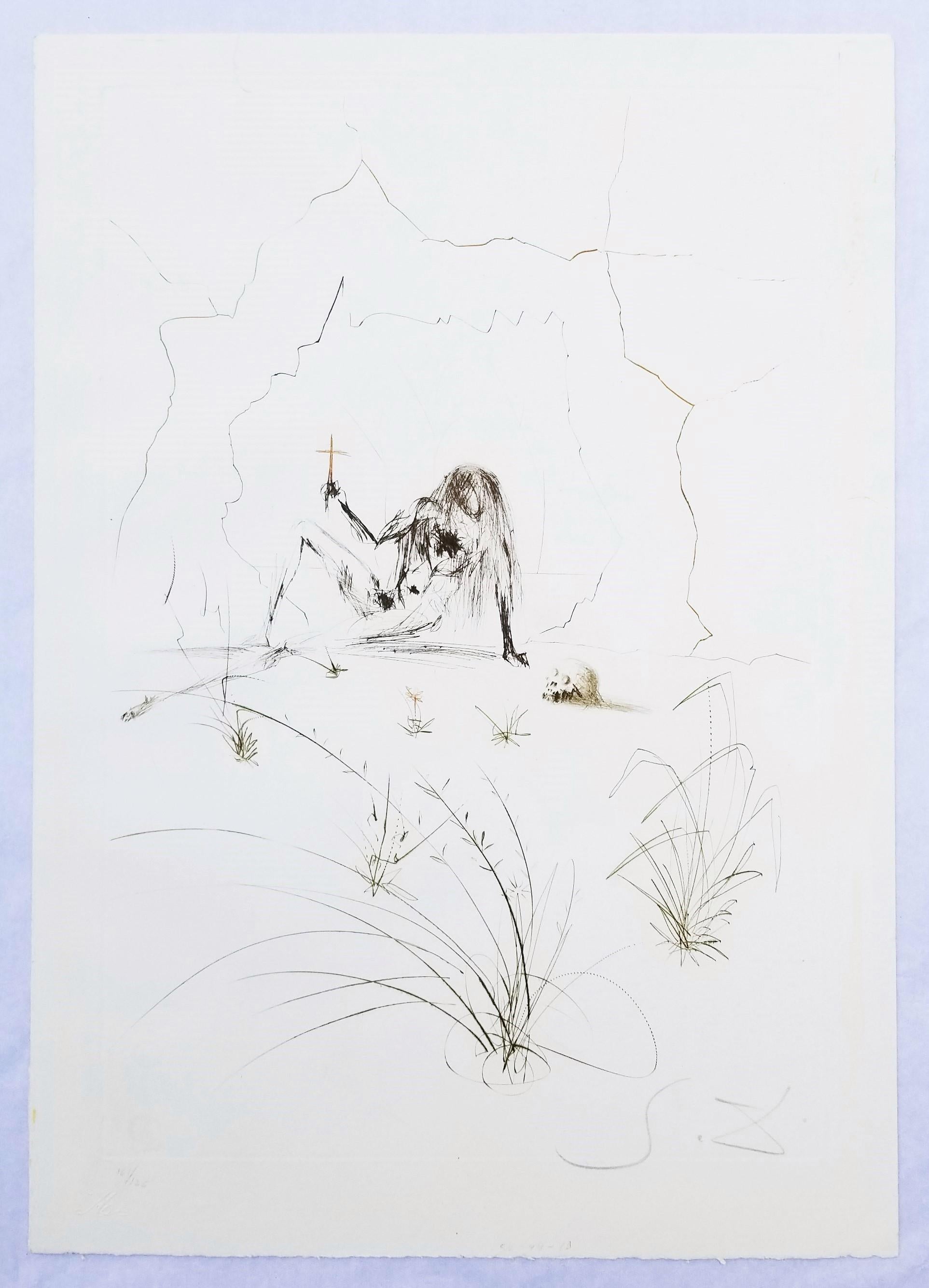 Frère Ogrin, l'hermite (Bruder Ogrin, der Einsiedler) /// Surrealismus Salvador Dali (Grau), Figurative Print, von Salvador Dalí