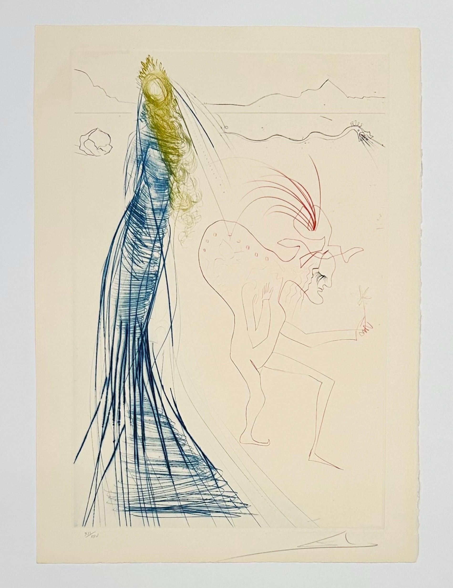 Artista: Salvador Dalí
Título: Frocin, el enano malo
Portafolio: Tristán e Iseult
Medio: Grabado en color
Año: 1970
Edición: XII/XXV
Tamaño del marco: 25 1/4