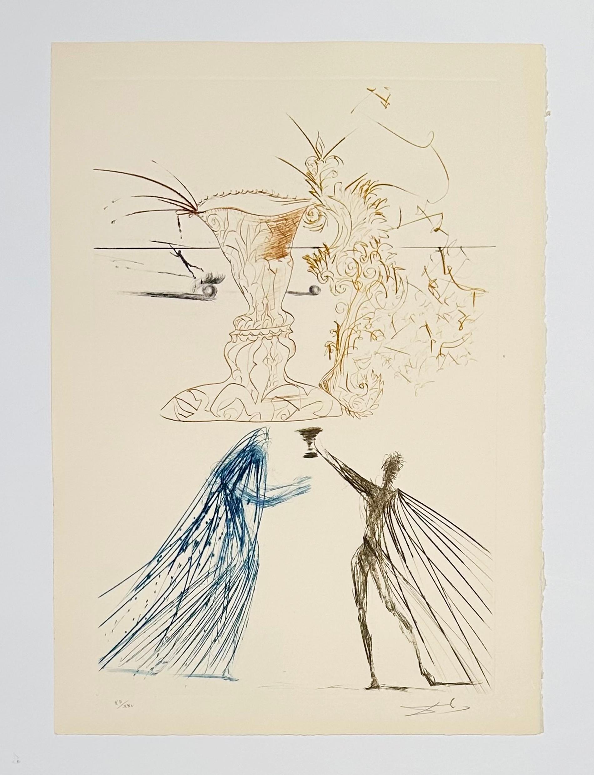 Artist: Salvador Dali
Title: Frontispiece
Portfolio: Tristan and Iseult
Medium: Color engraving
Year: 1970
Edition: XII/XXV
Frame Size: 25 1/4