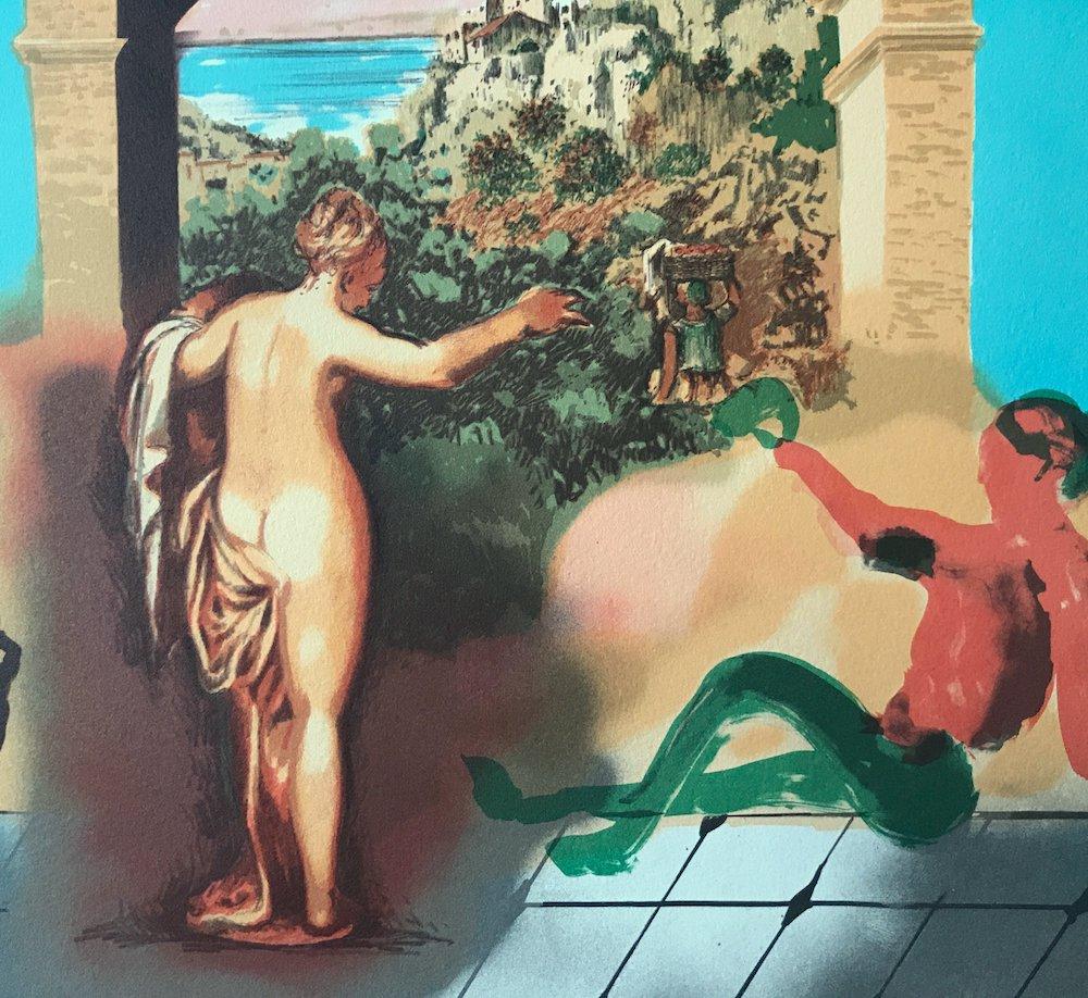 Gateway To The New World:: Dali Entdecken Sie Amerika:: signierte Lithographie (Beige), Nude Print, von Salvador Dalí