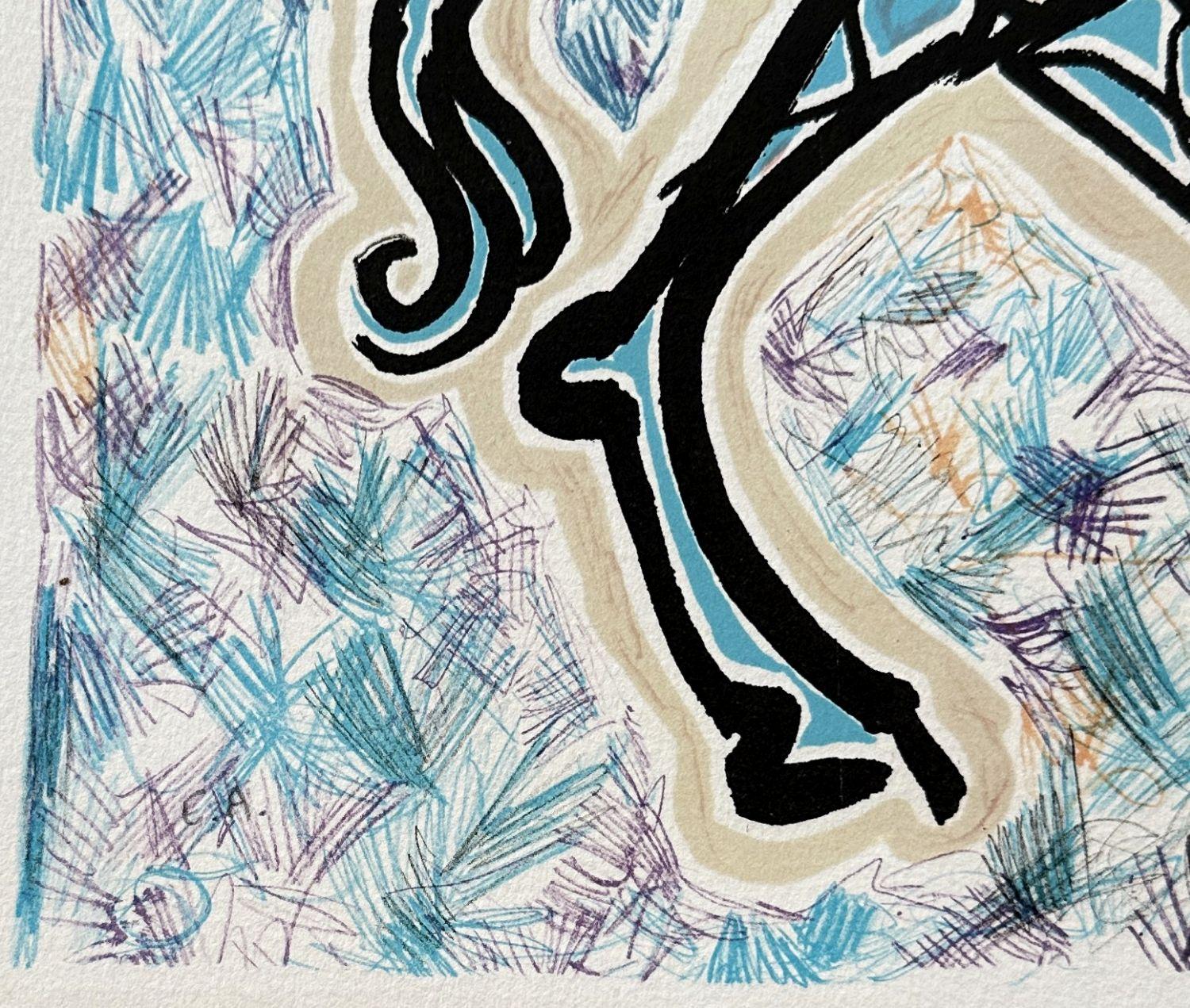 Giraffe on Fire - Original Lithograph Hand Signed - Field #76-2 1