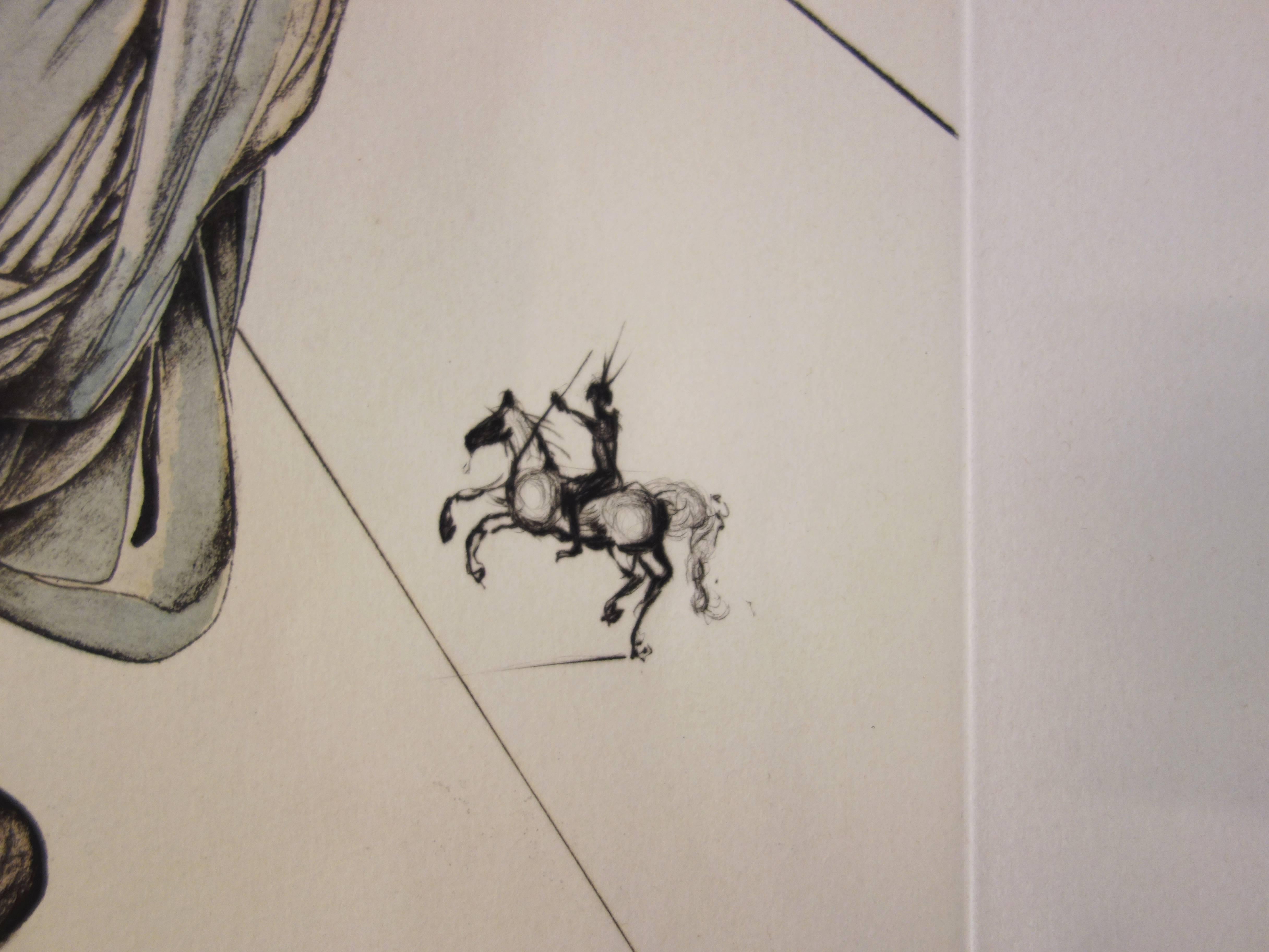 Général de Gaulle - Original etching and pochoir - 1974 - Artist proof - Surrealist Print by Salvador Dalí